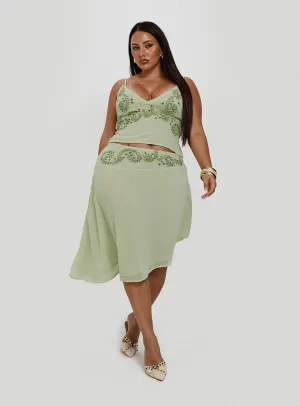 Wardrobe Basics Pappilion Asymmetrical Midi Skirt Sage Curve
