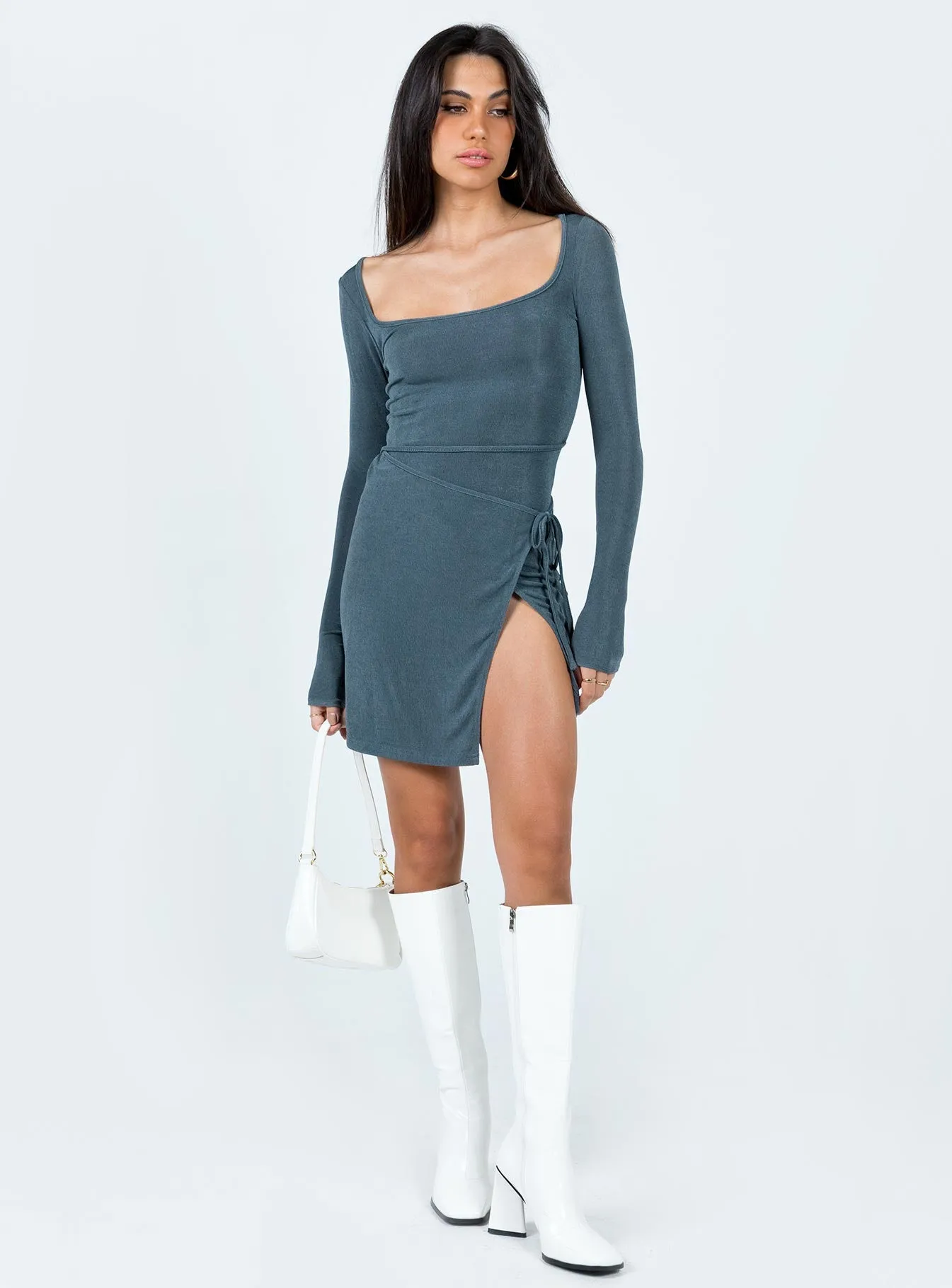 Ura Long Sleeve Mini Dress Grey Basic Cool