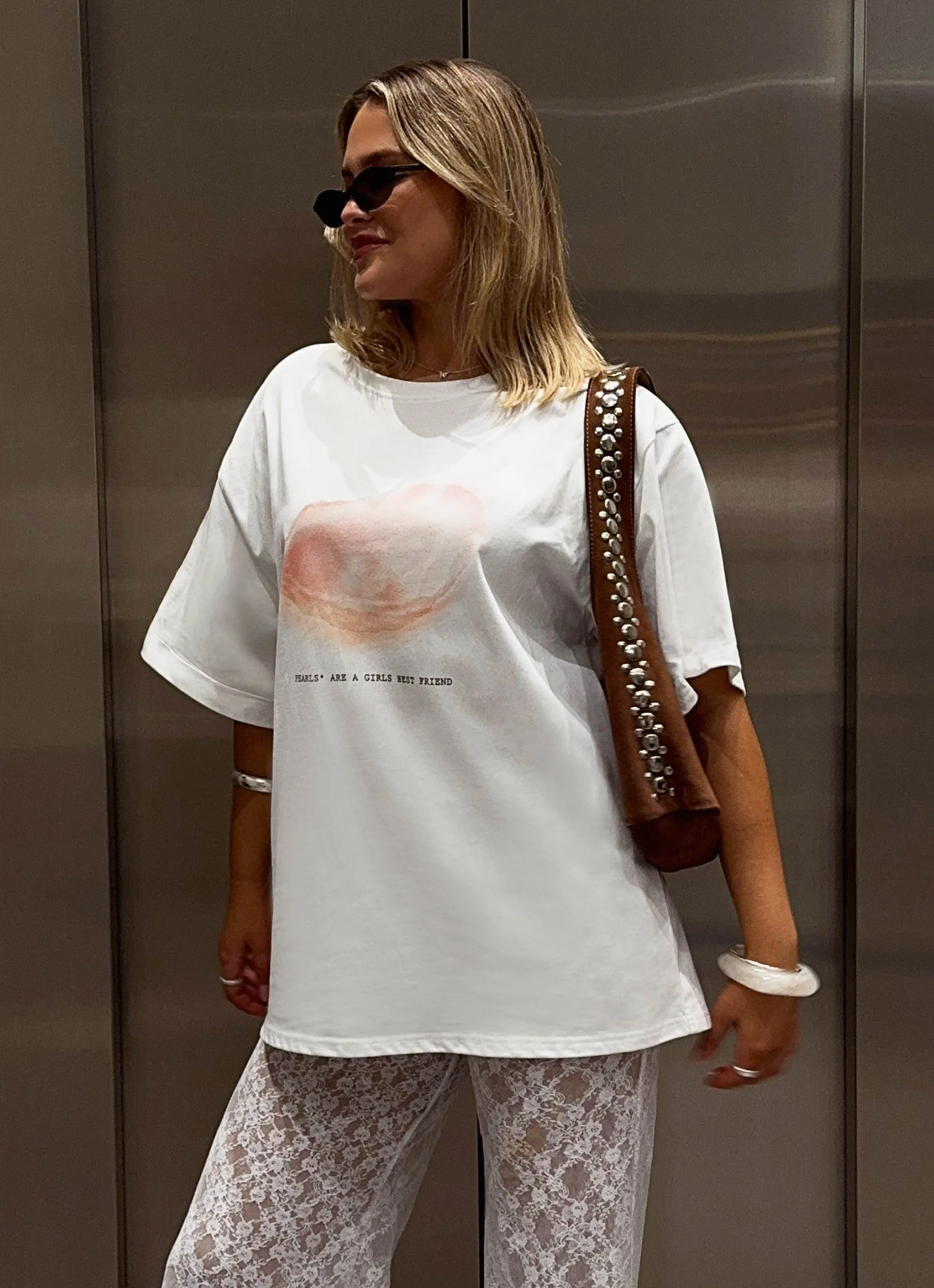 Comfy Fit Layer Pearl Oversized Tee - White