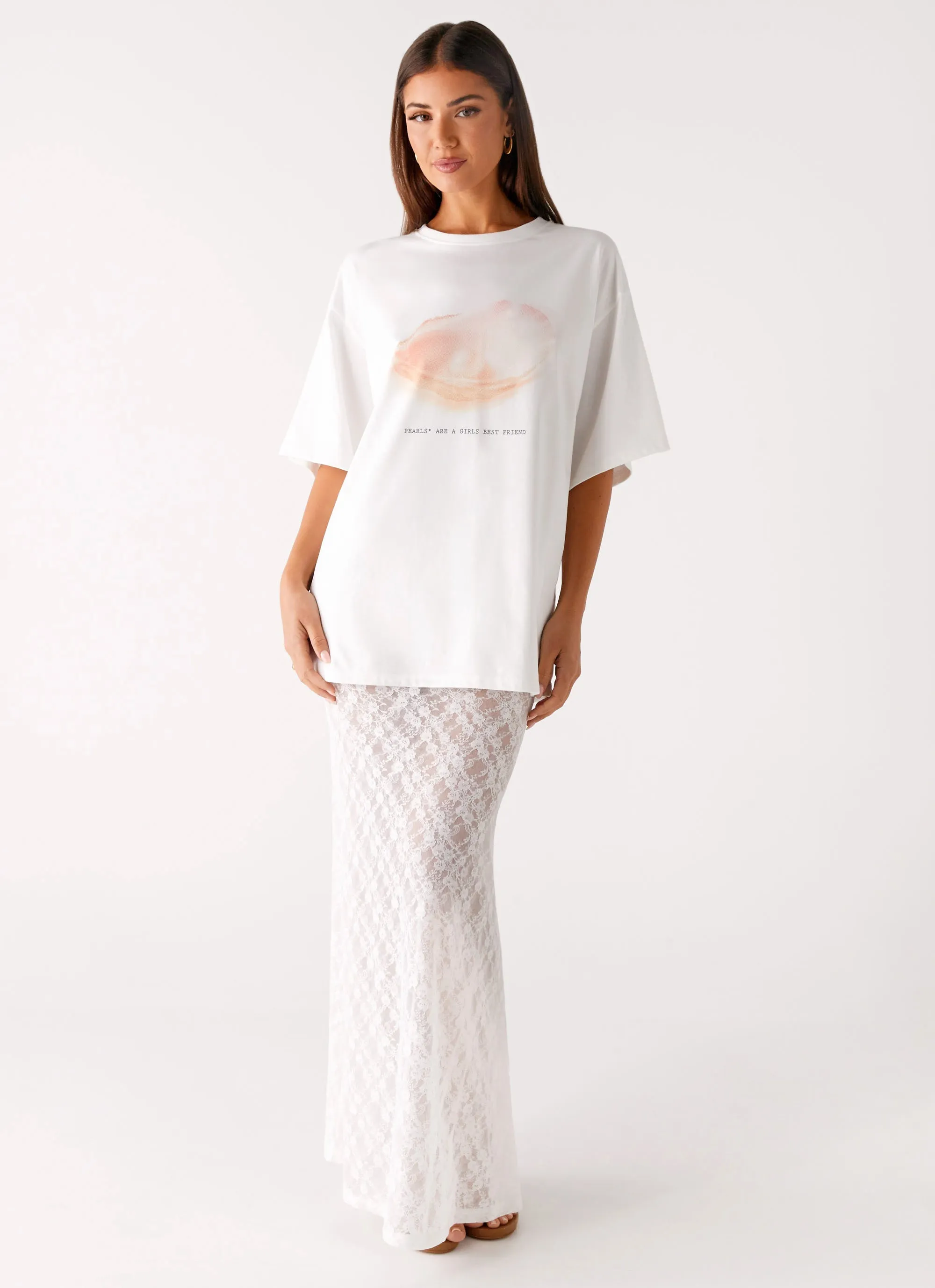 Pearl Oversized Tee - White Smooth Neckline Breathable Performance Wear