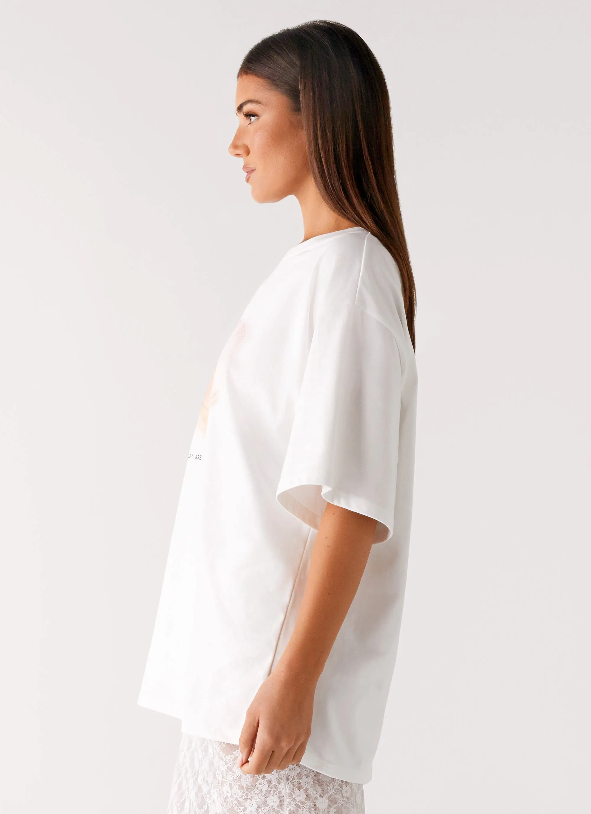 Pearl Oversized Tee - White Stretch Jersey Knit Versatile Layering Piece