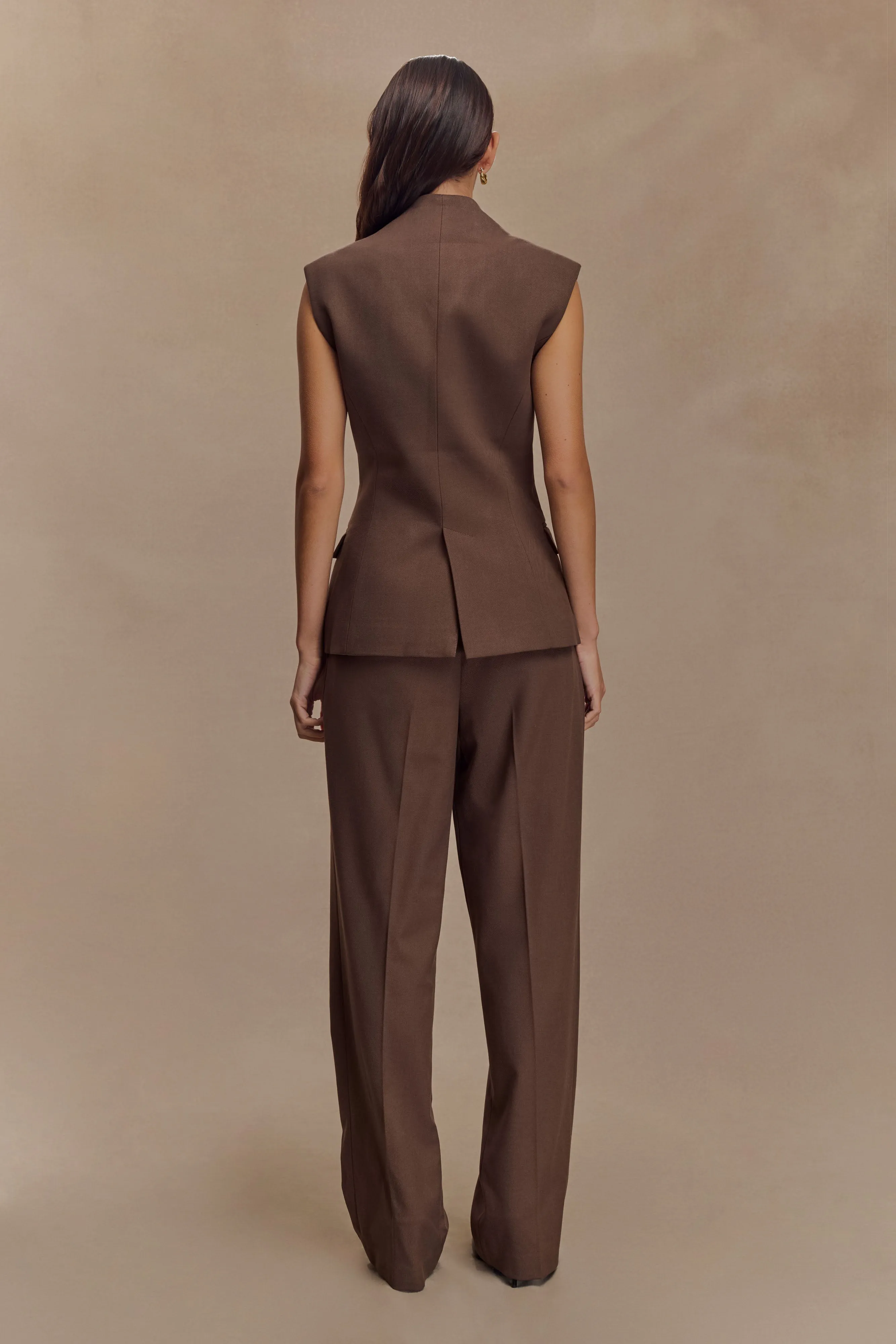 Penelope Suiting Sleeveless Blazer - Chocolate Easy Comfort Stitched Look