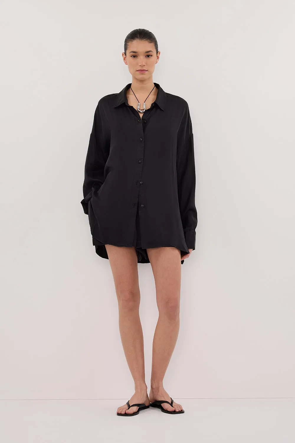 Printed uniqueness PERCY BLACK SILK LONG SLEEVE SHIRT