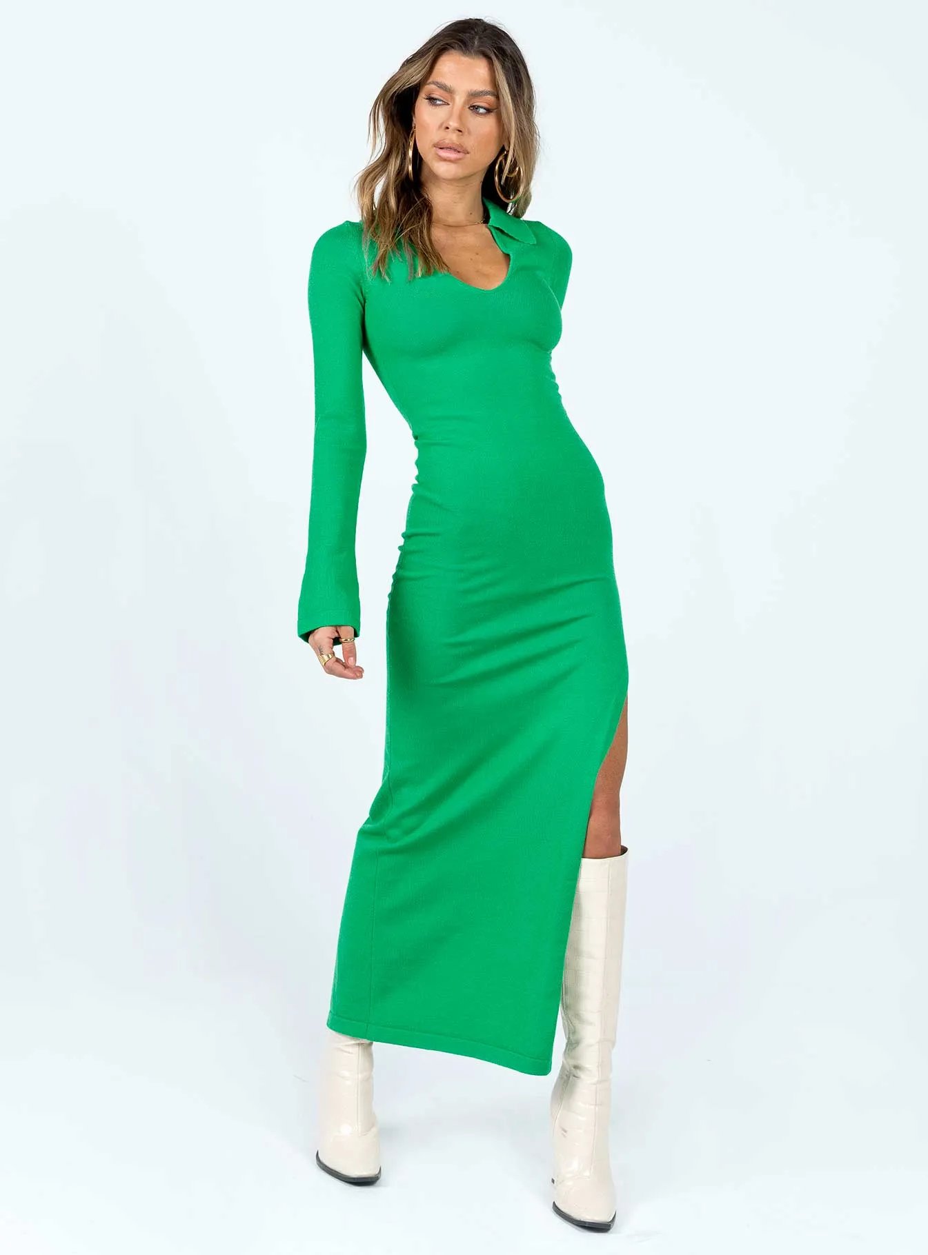 Trista Midi Dress Green Playful design piece Natural Texture