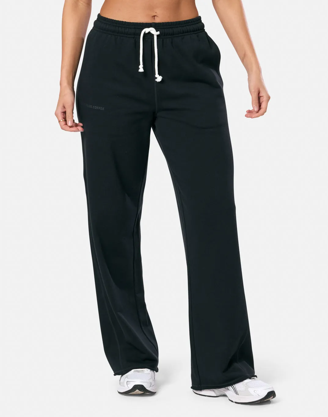 Clubhouse Wide Leg Jogger in Black Mid-rise fit