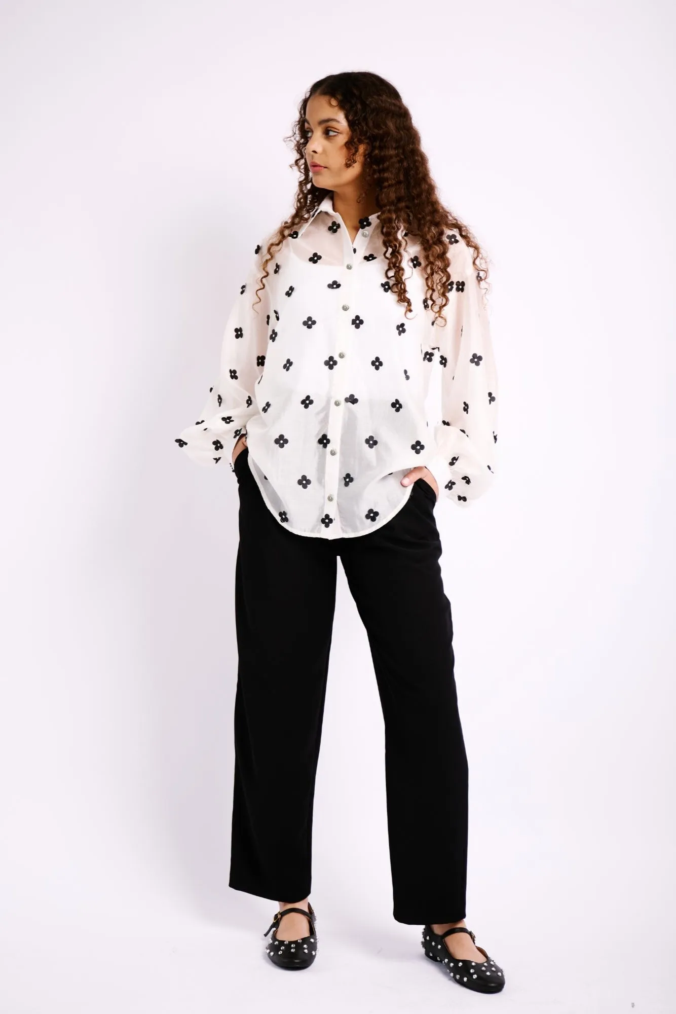 waterproof Bellow Sleeve Shirt in 3D Flower