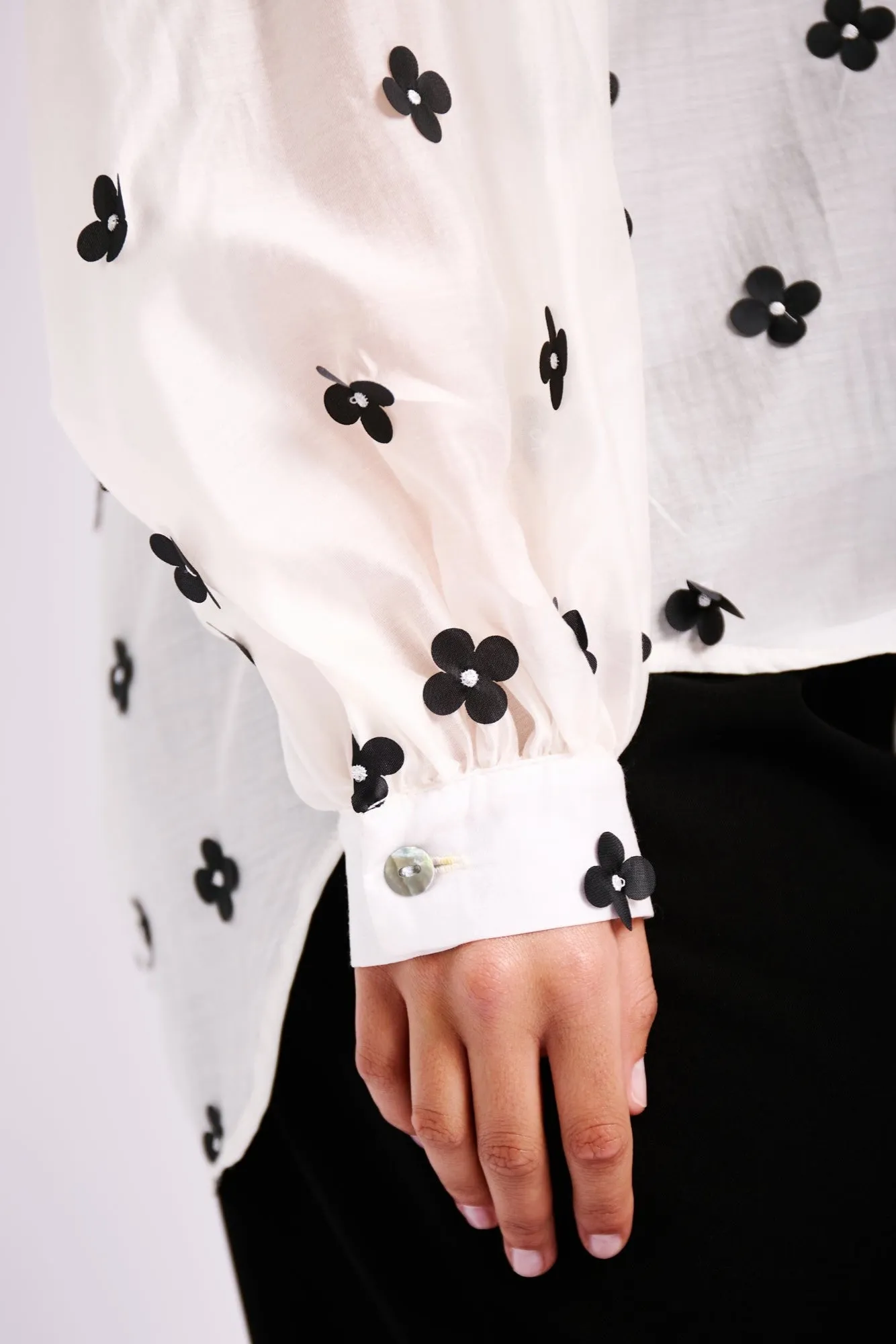 Bellow Sleeve Shirt in 3D Flower V neck Elderly clothing