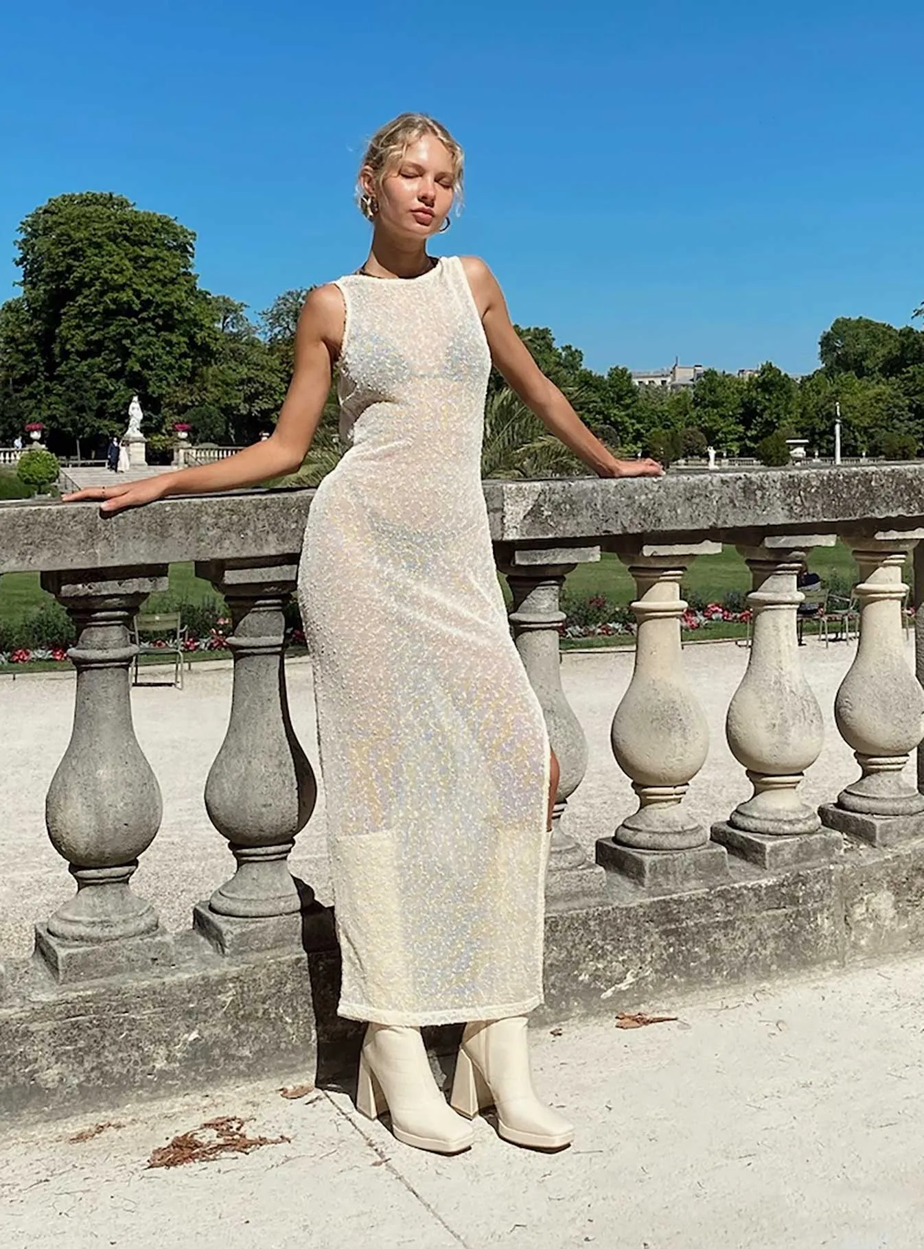 Performer Knit Maxi Dress Cream Garden Fresh