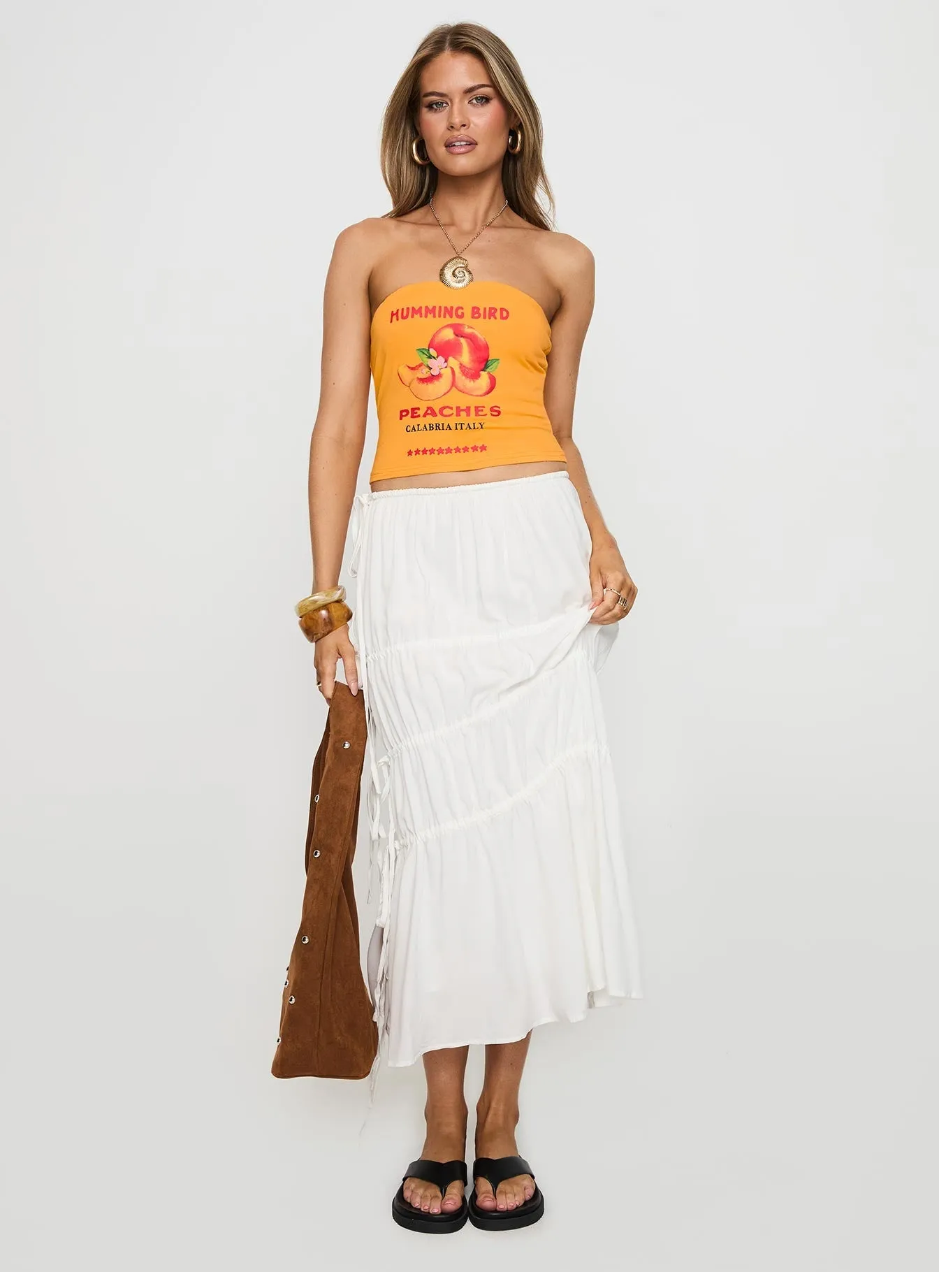 Perky Maxi Skirt White Non Slip Waist