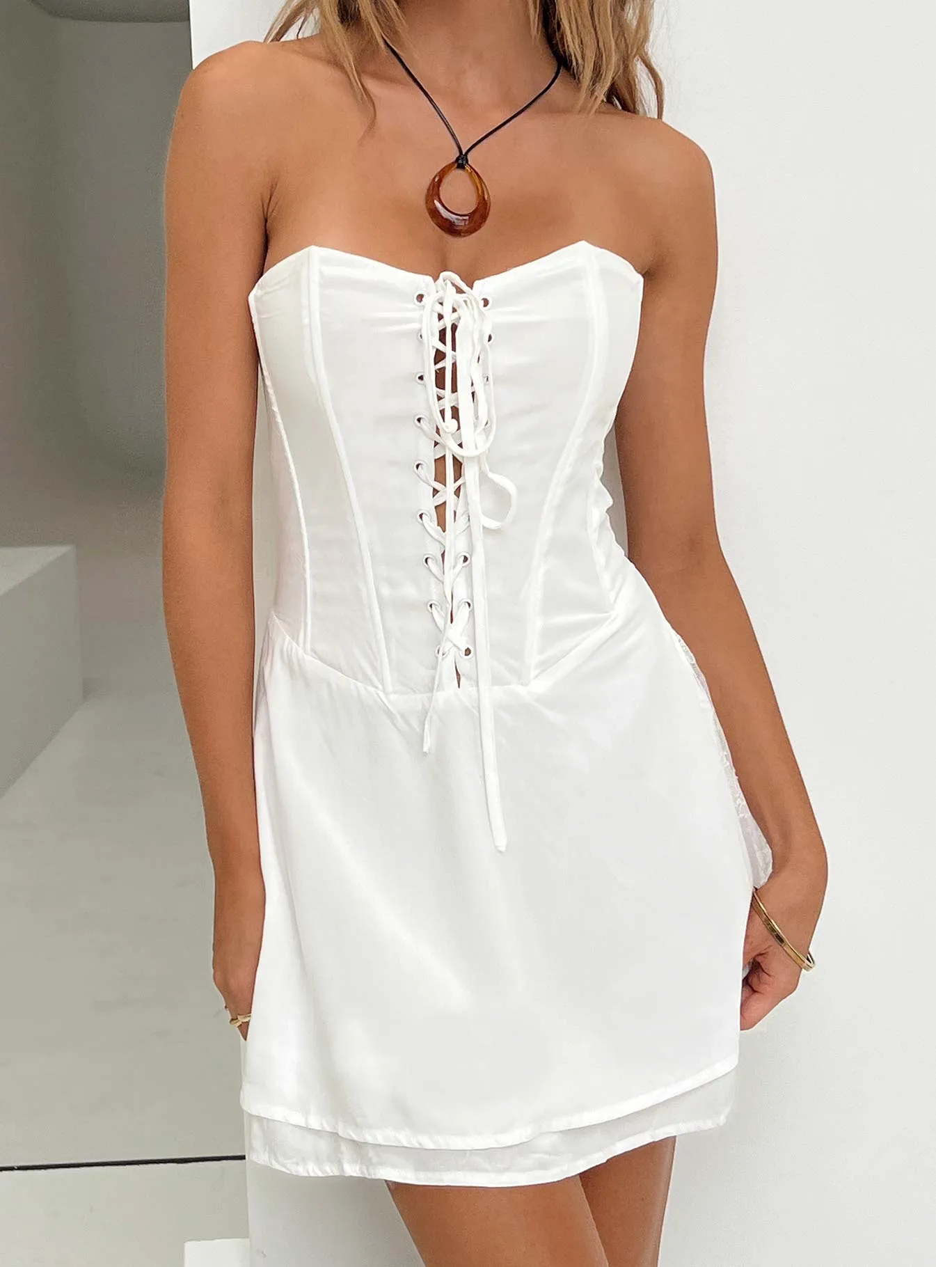 Flattering Comfort Wear Peroli Corset Mini Dress White