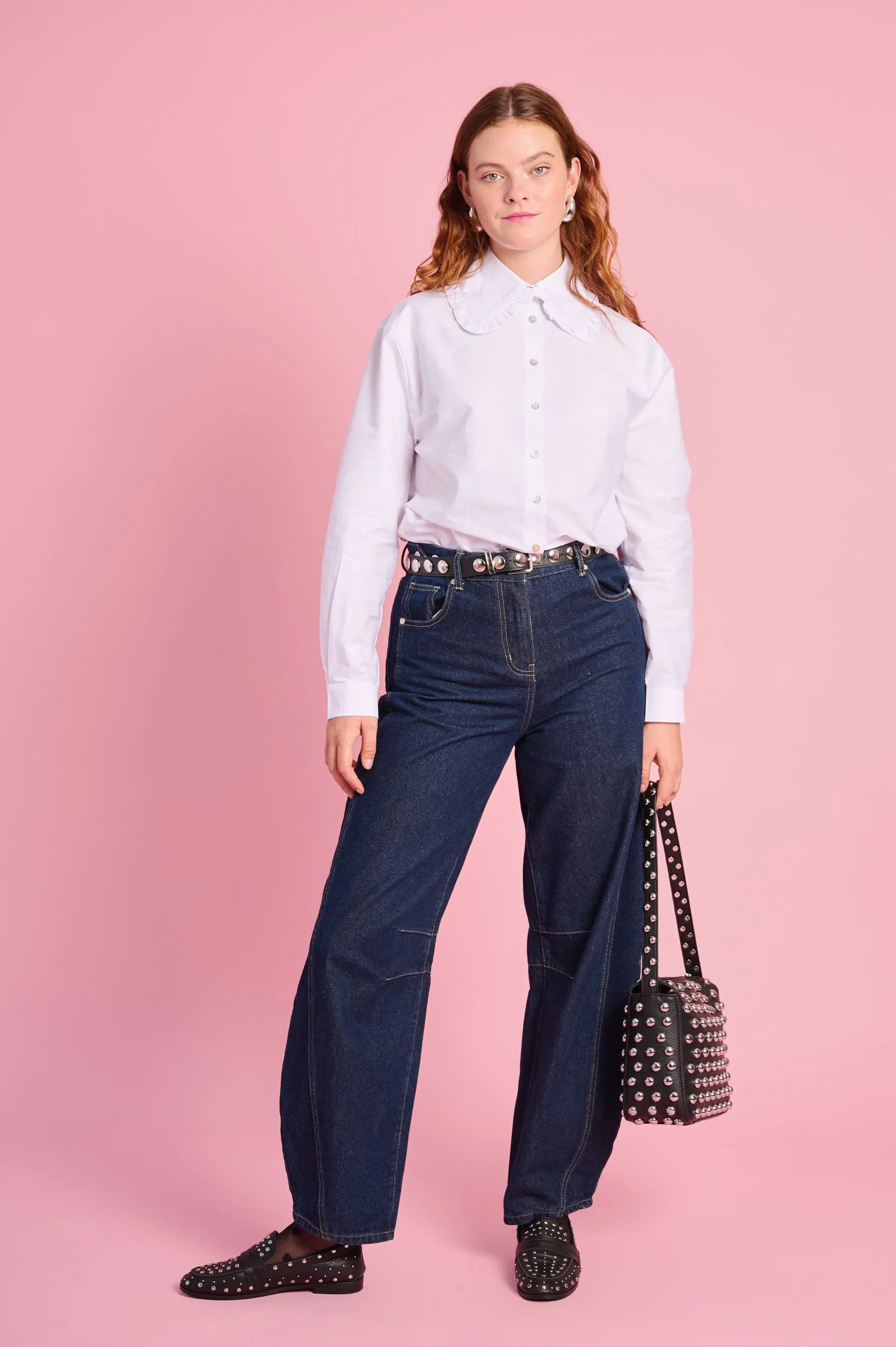 Peter Pan Collar Shirt in White Anti Static Treatment