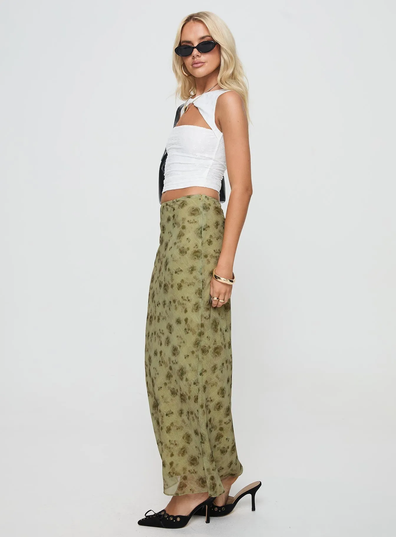 Piazia Maxi Skirt Green High low hem