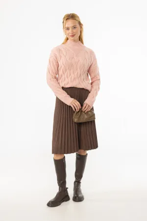 Brown Accordion Microsuede Skirt Urban Fashion