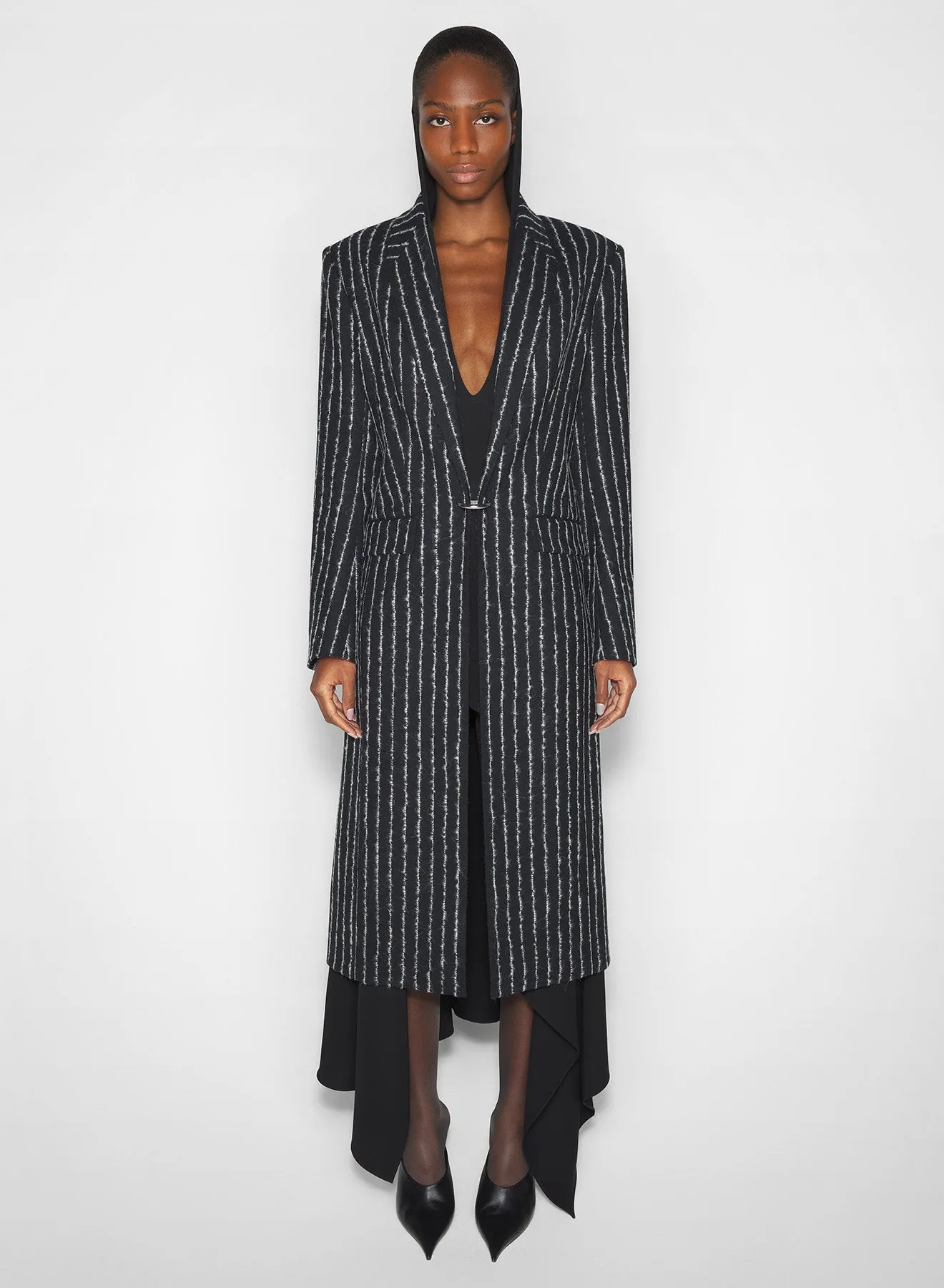 Fade Resistant Dye pinstripe pierced tailored coat