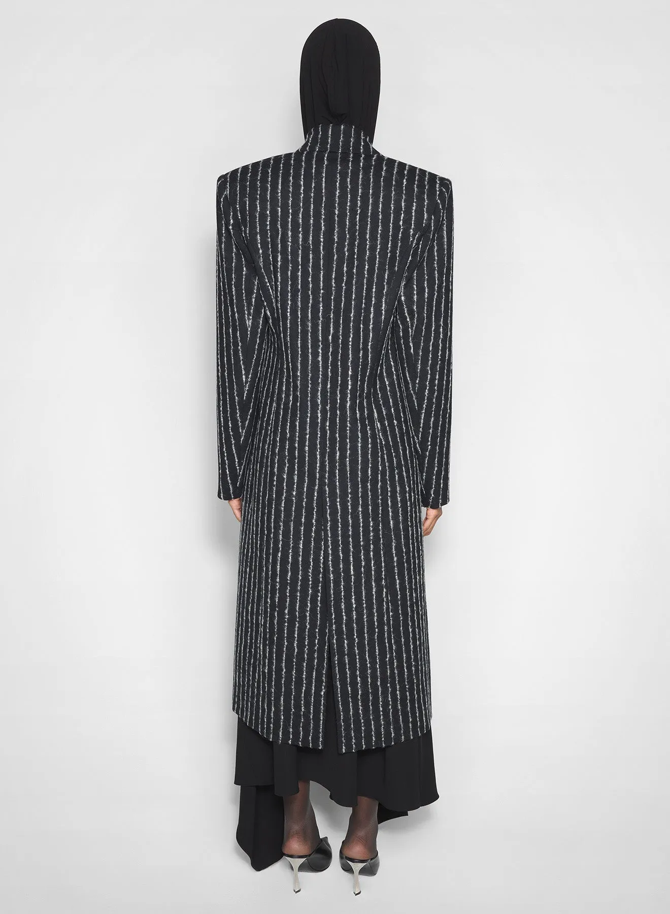 Balanced Insulation pinstripe pierced tailored coat