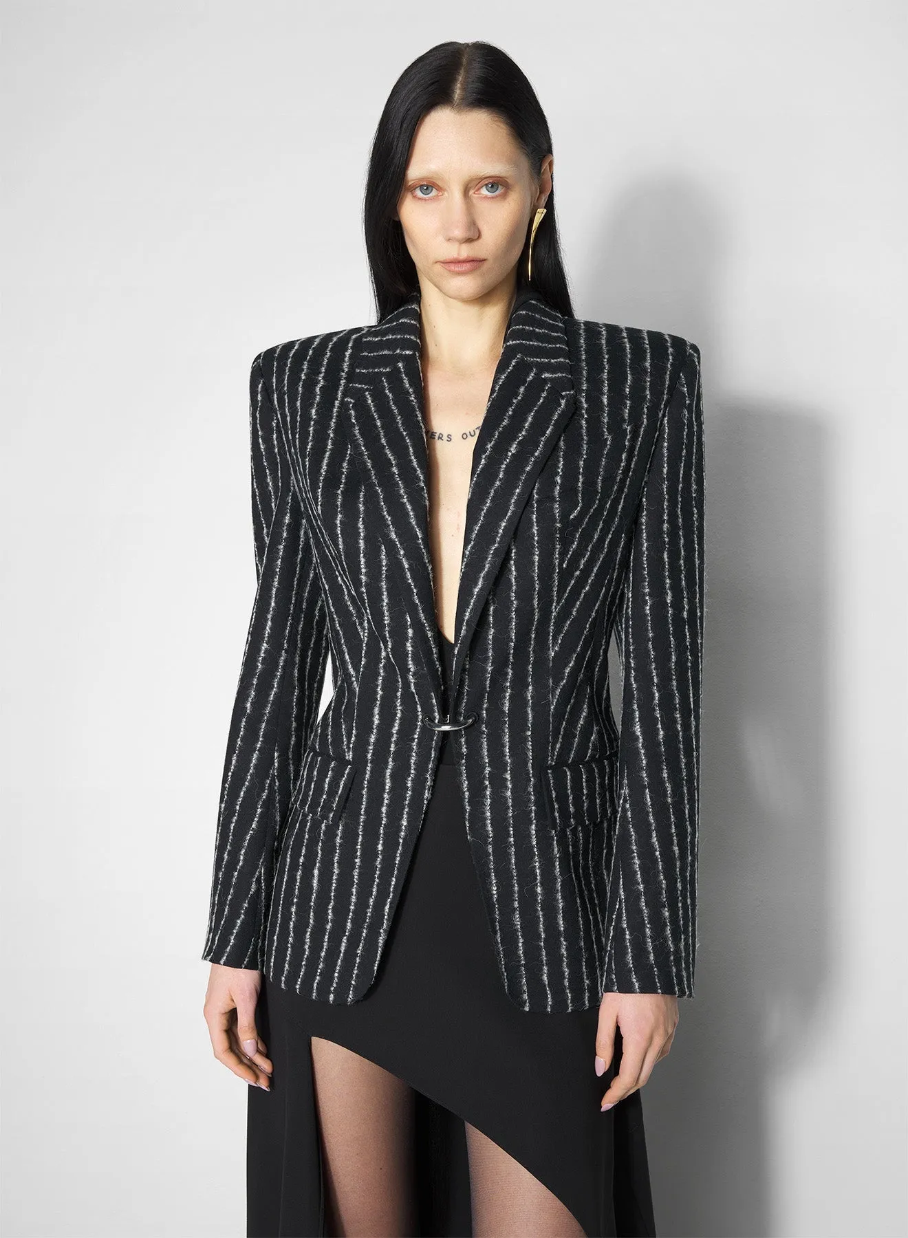 waterproof construction pinstripe wool pierced tailored jacket