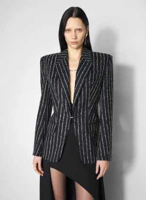 waterproof construction pinstripe wool pierced tailored jacket