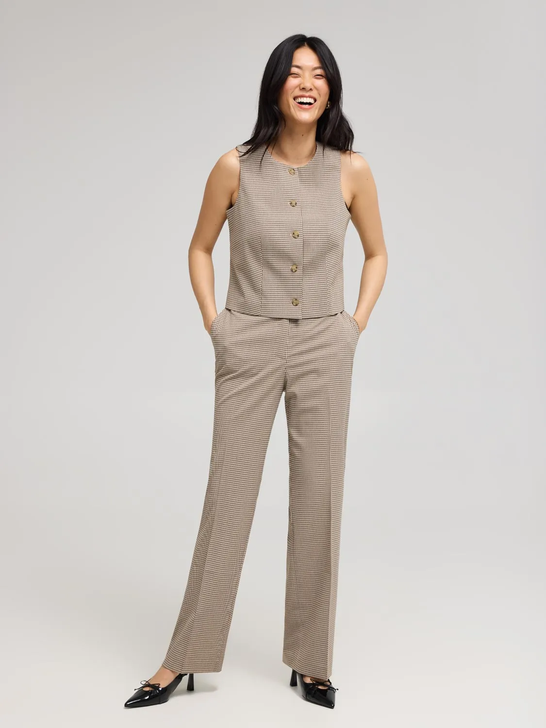 Plaid Wide-Leg Pants Slimline Fit