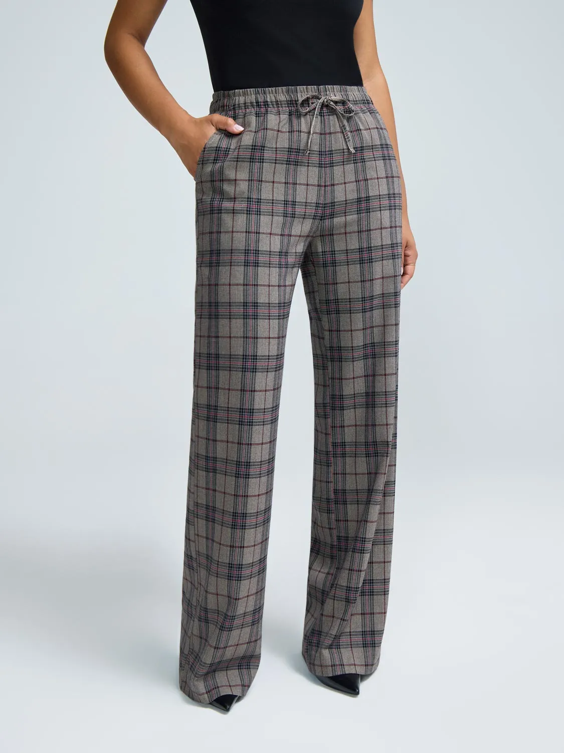 Thermal Regulating Fabric Plaid Wide-Leg Pants