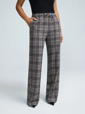Plaid Wide-Leg Pants Work Essential Premium Stretch