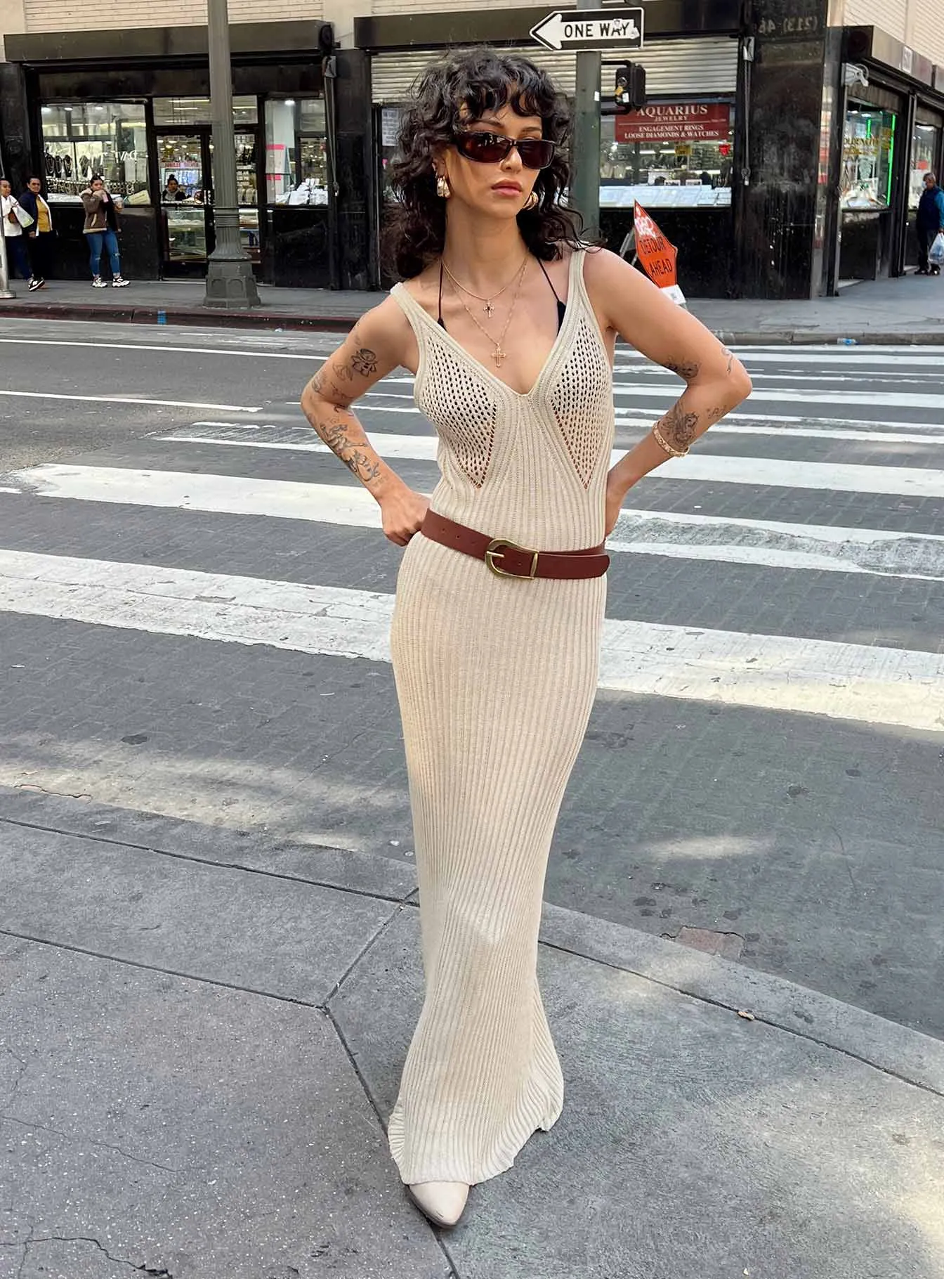 Graceful Ease Sleek Fit Carrera Maxi Dress Beige