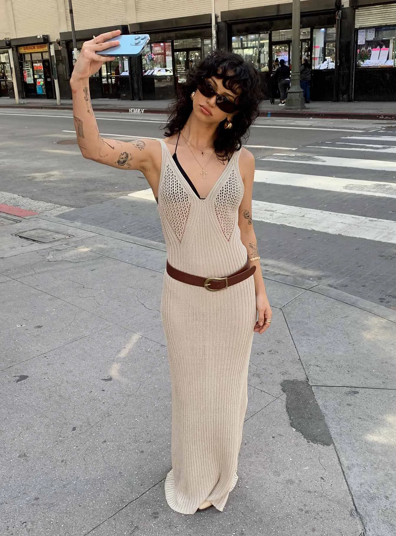 Carrera Maxi Dress Beige All Day Look Sleeveless Cut