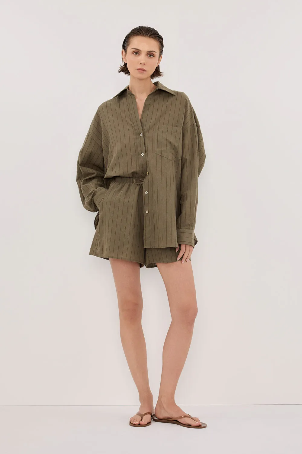 Chic Cut Cozy Fit Wear OLLIE MOSS STRIPE SHIRT