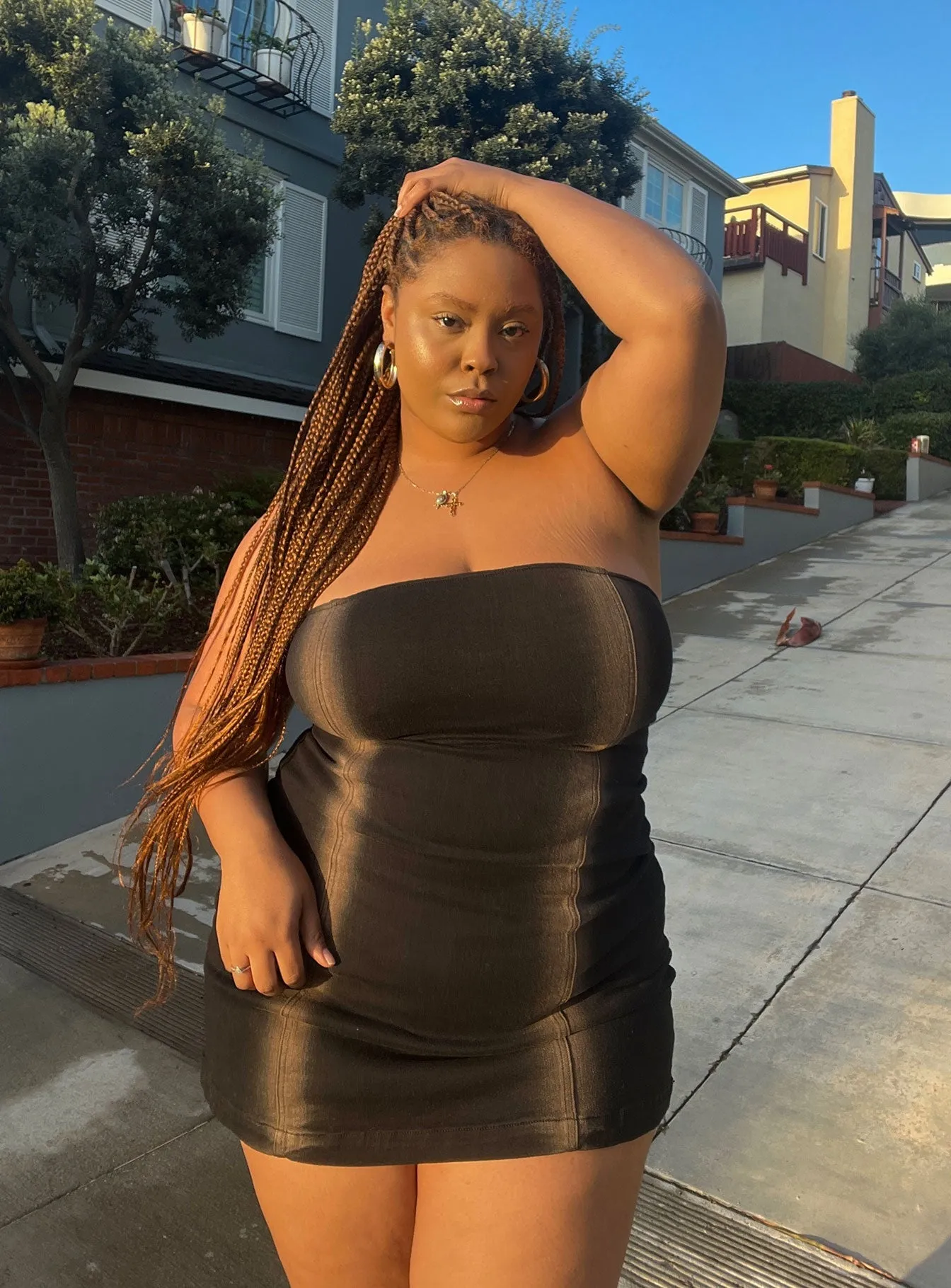 Soft Stitch Lightweight Piece Pre Show Denim Mini Dress Black Curve