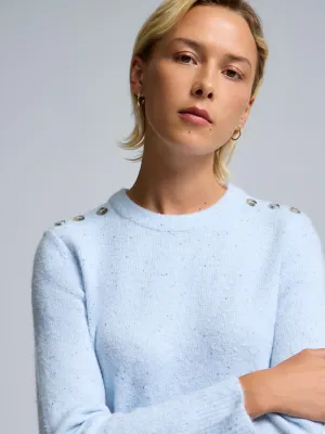 Light Cover Reflective Yarn Accent Crew Neck Sweater With Button Details