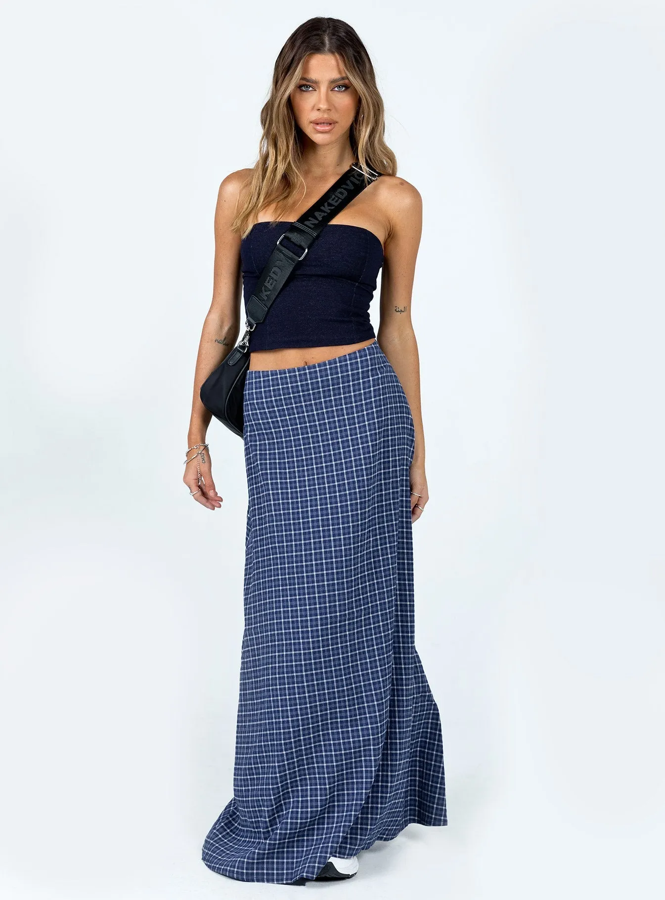 Janee Maxi Skirt Navy Lightweight Fabric Simple Look