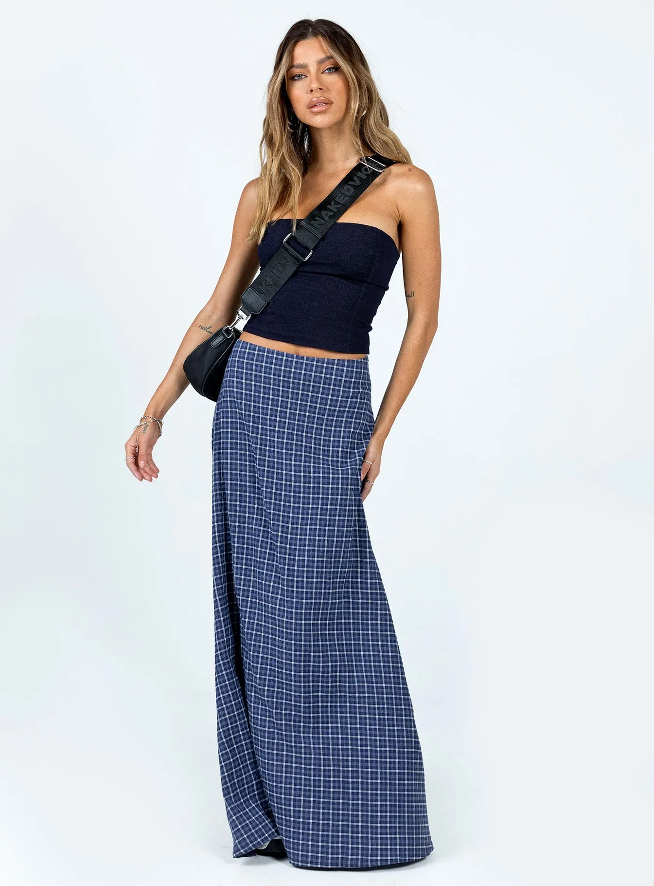 Janee Maxi Skirt Navy Foldable Packability Street Edge