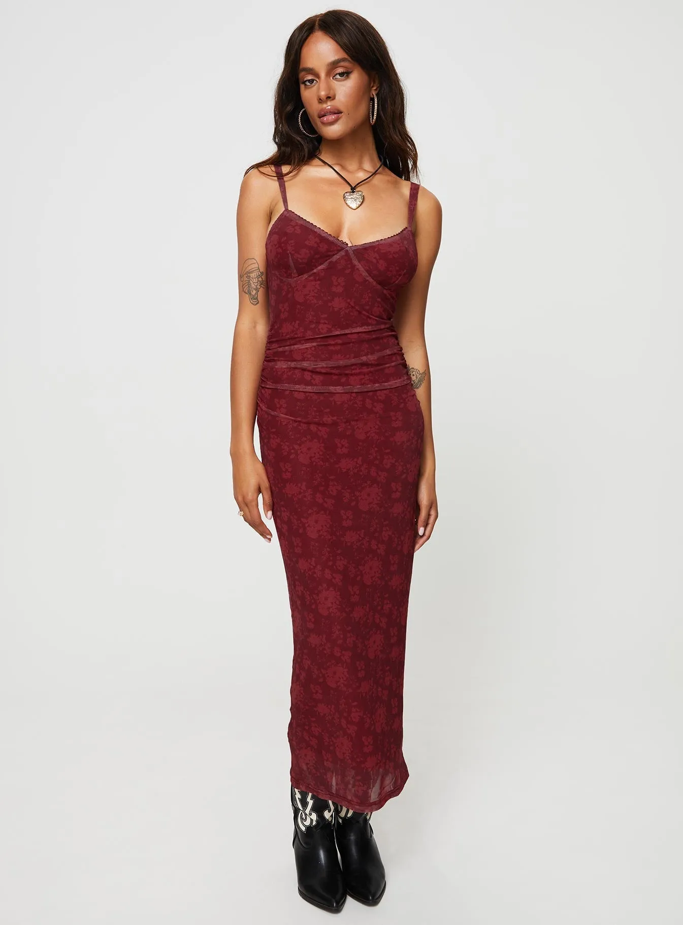 Cool Tone All Look Cotter Maxi Dress Burgundy Floral