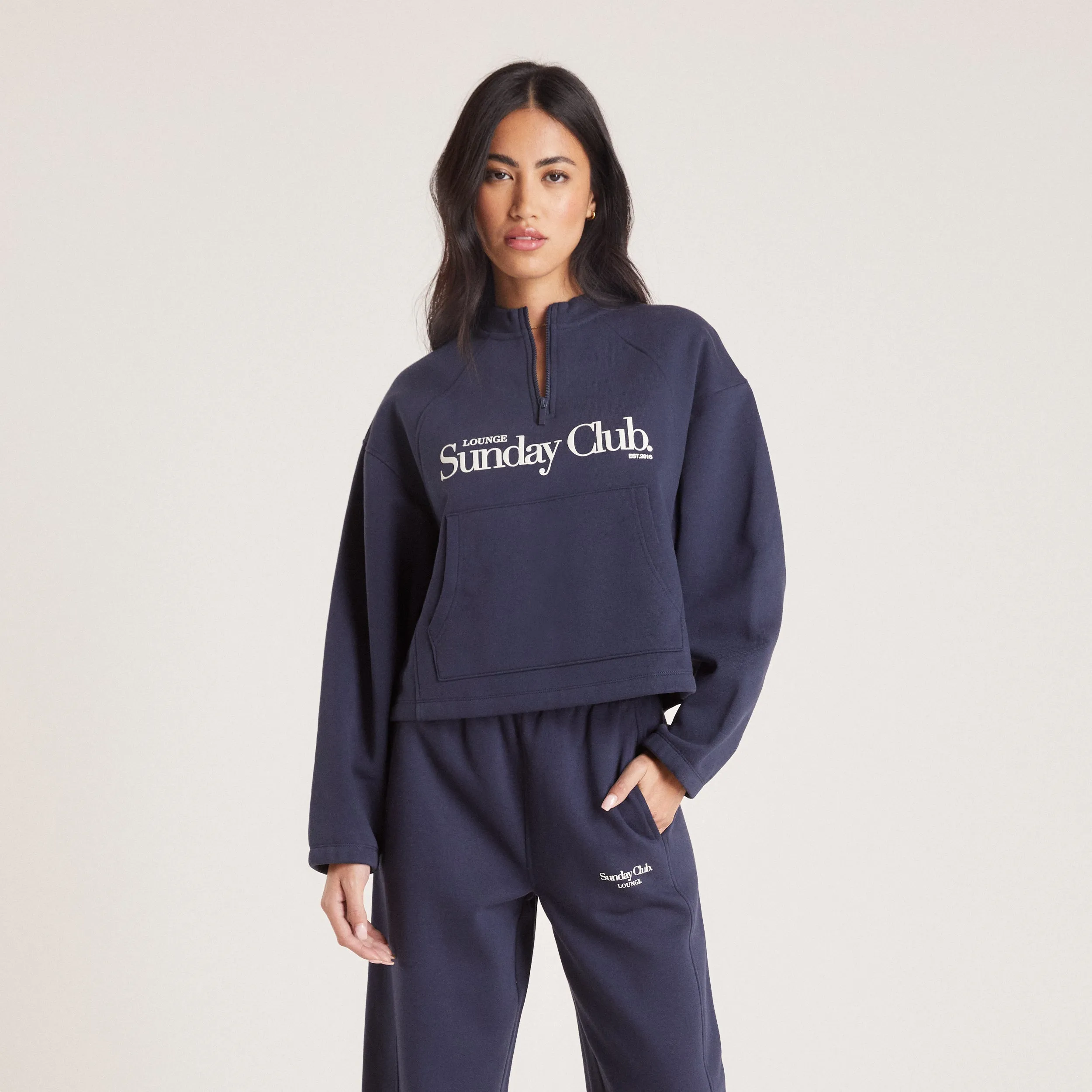 Quarter Zip Sweater - Ink Blue Elastic Essential Sporty