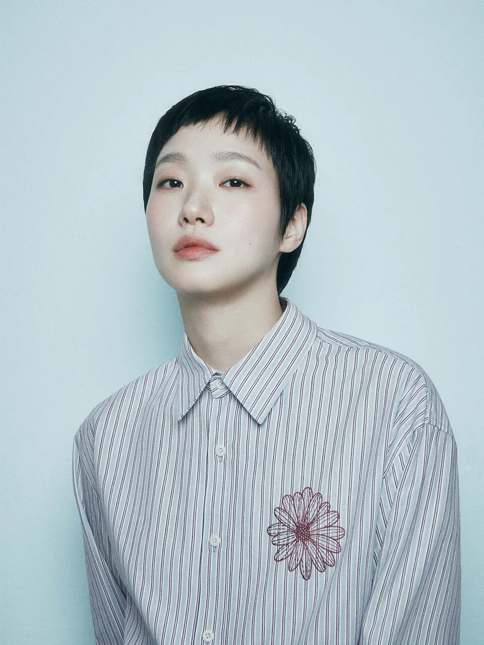 COTTON SHIRT STRIPE_BLUE BURGUNDY Sleek Waist polo neck