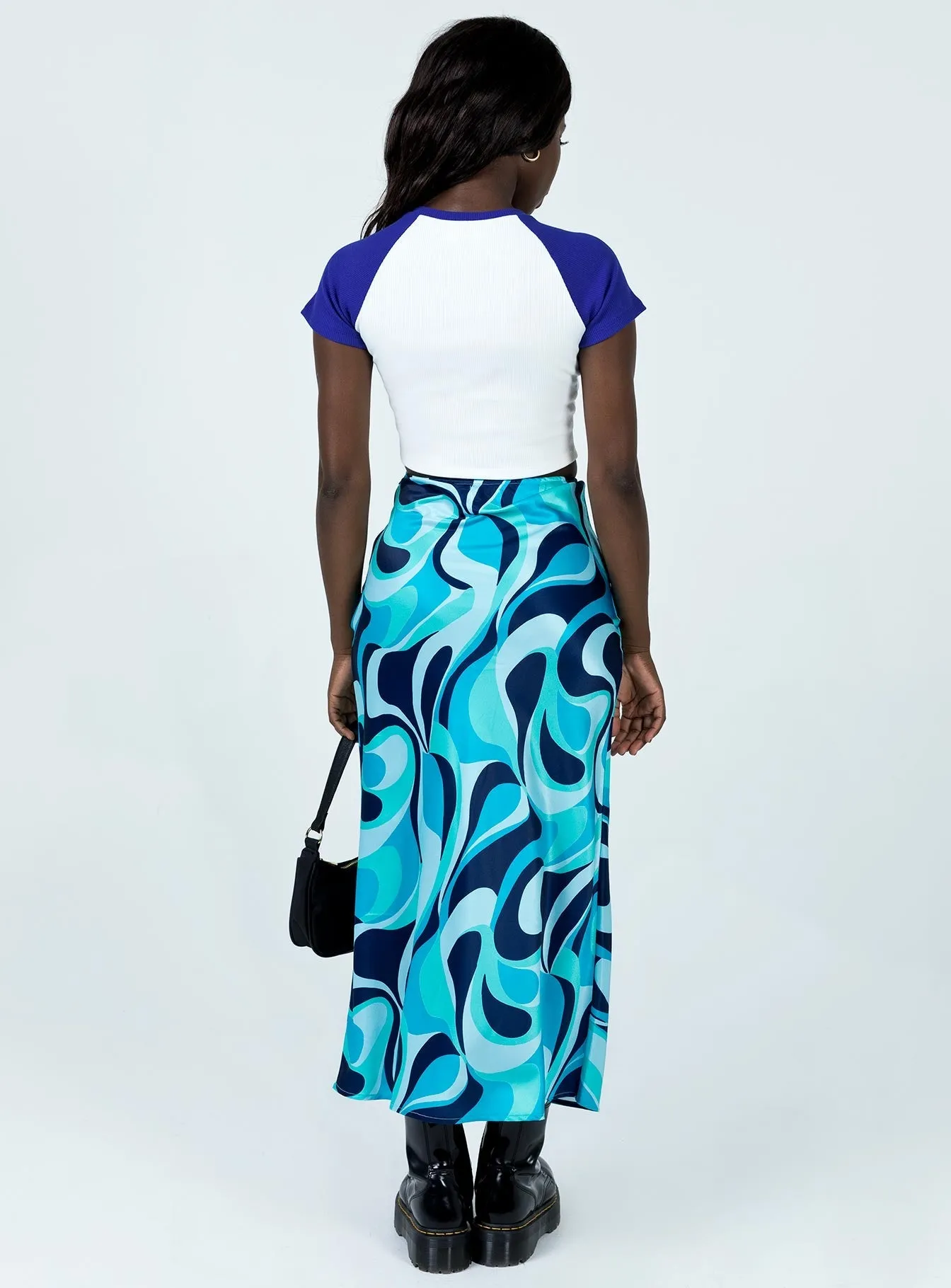 Tobin Maxi Skirt Blue Smooth Finish Matching Belt