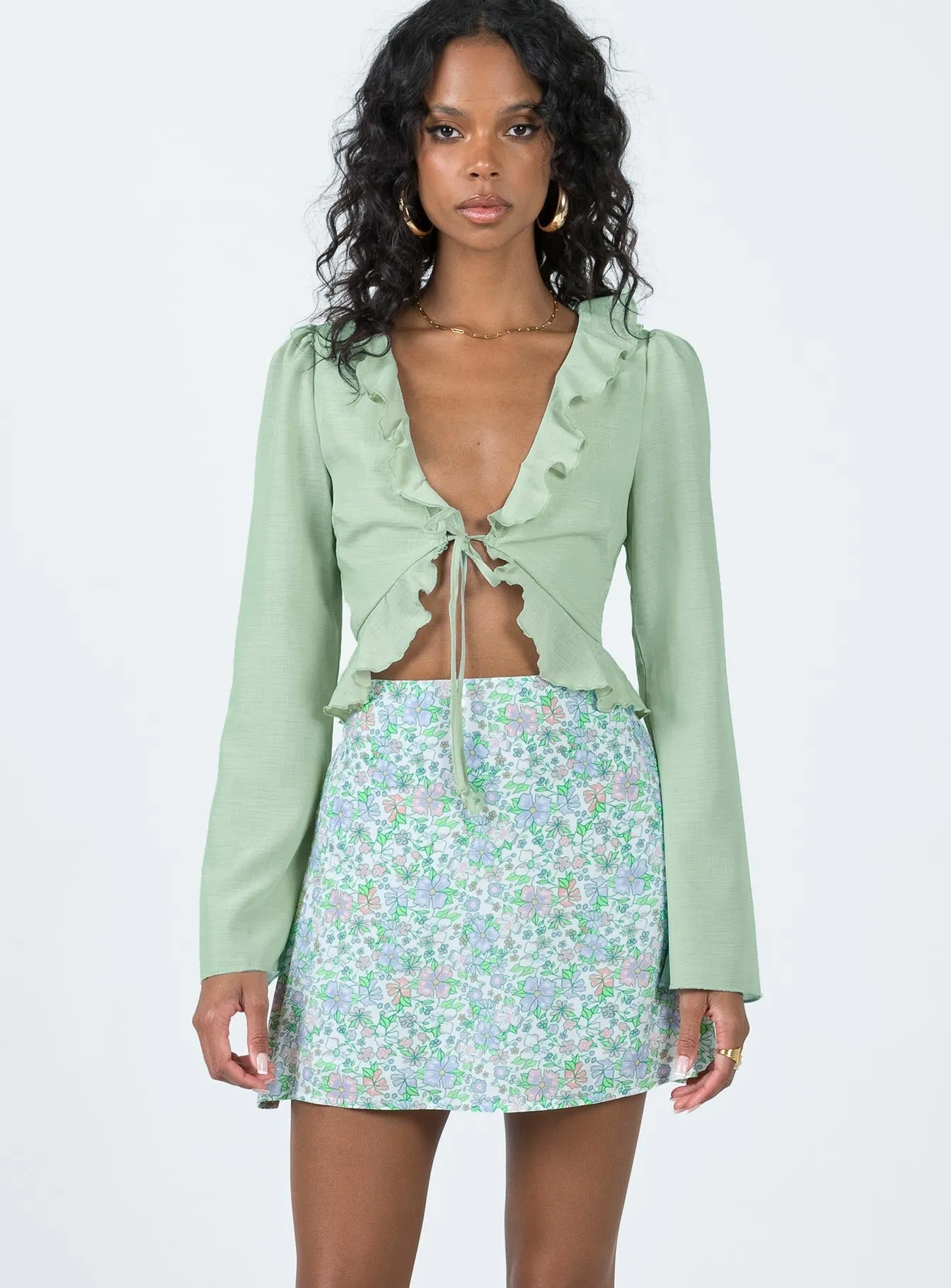 Weighted Hem Flexible Comfort Fern Mini Skirt Multi