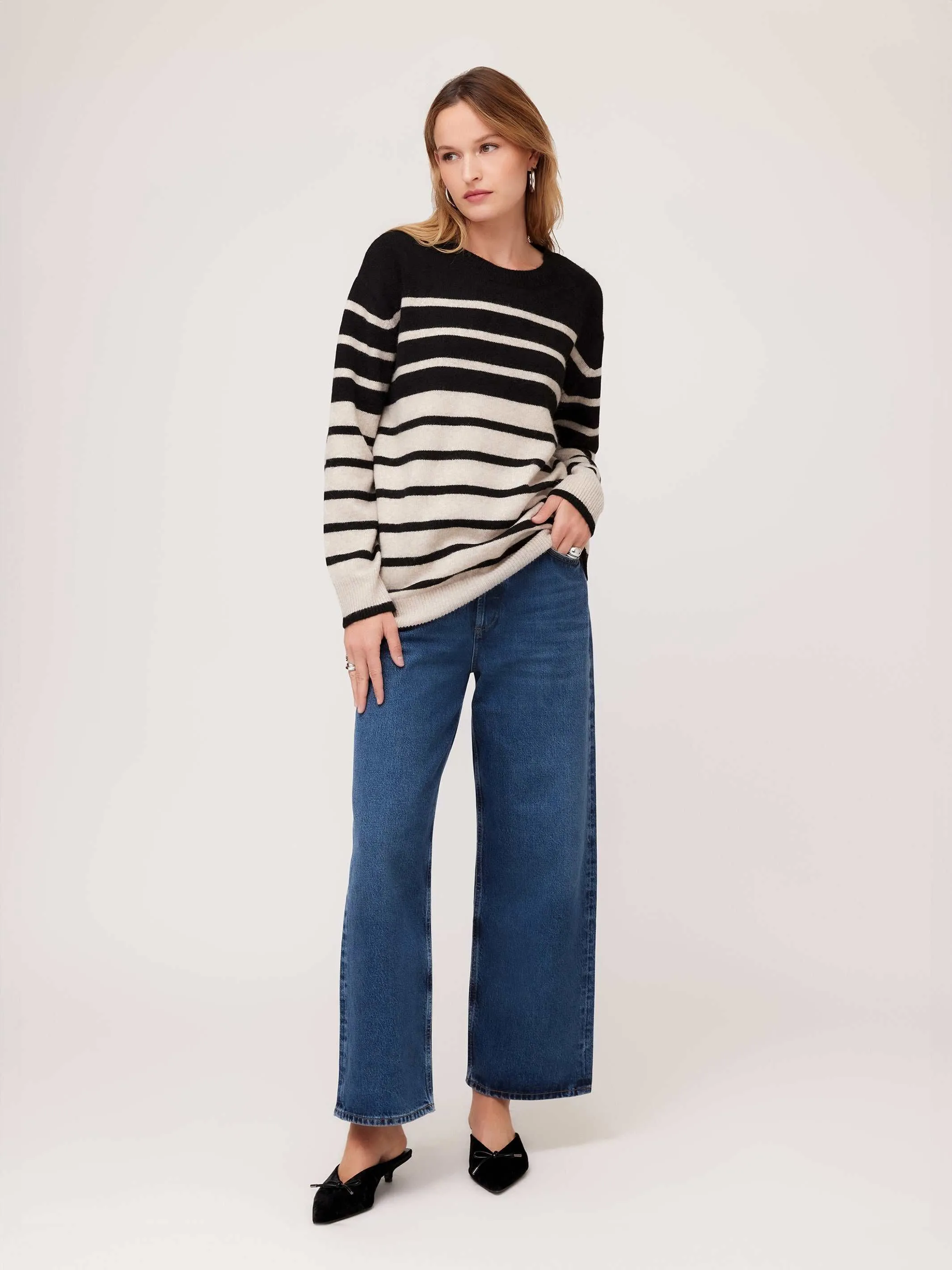 Stripe Sweater Spandex Integration Reinforced Hems