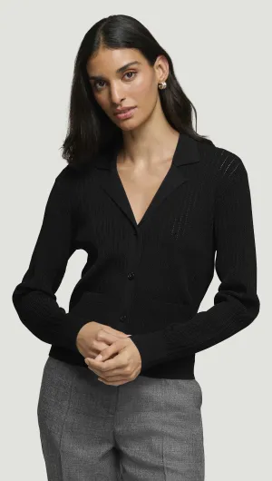 Collared Cardigan in Viscose Blend | Black UV Protection Finish