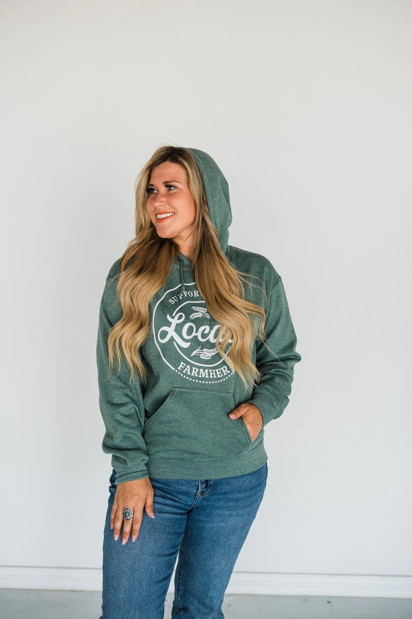 Effortless Look Kangaroo Pocket "Support Your Local FarmHer" Sweatshirt