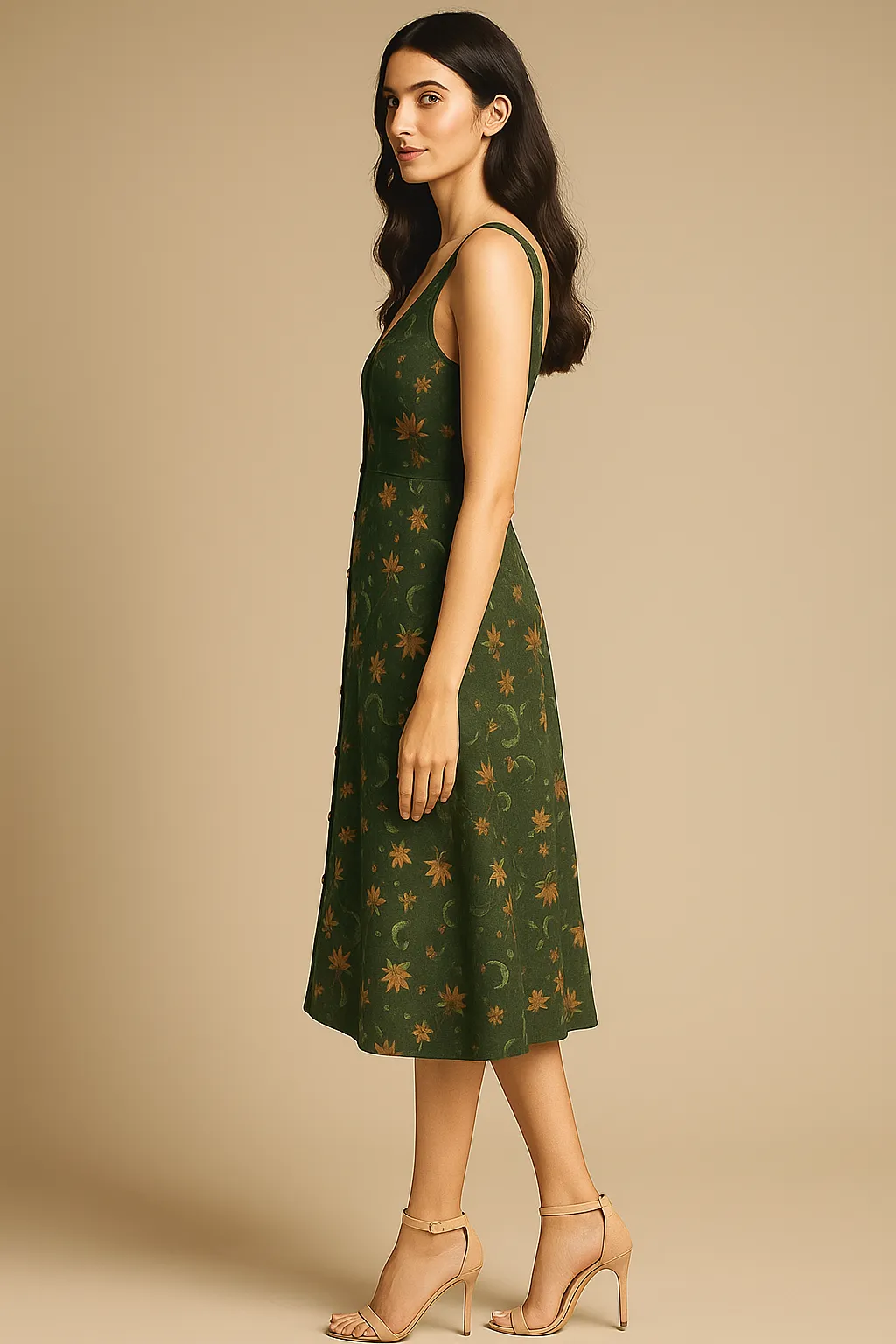 Rooftop-Event Soft Vibes Raahi Printed Green Button Down Dress