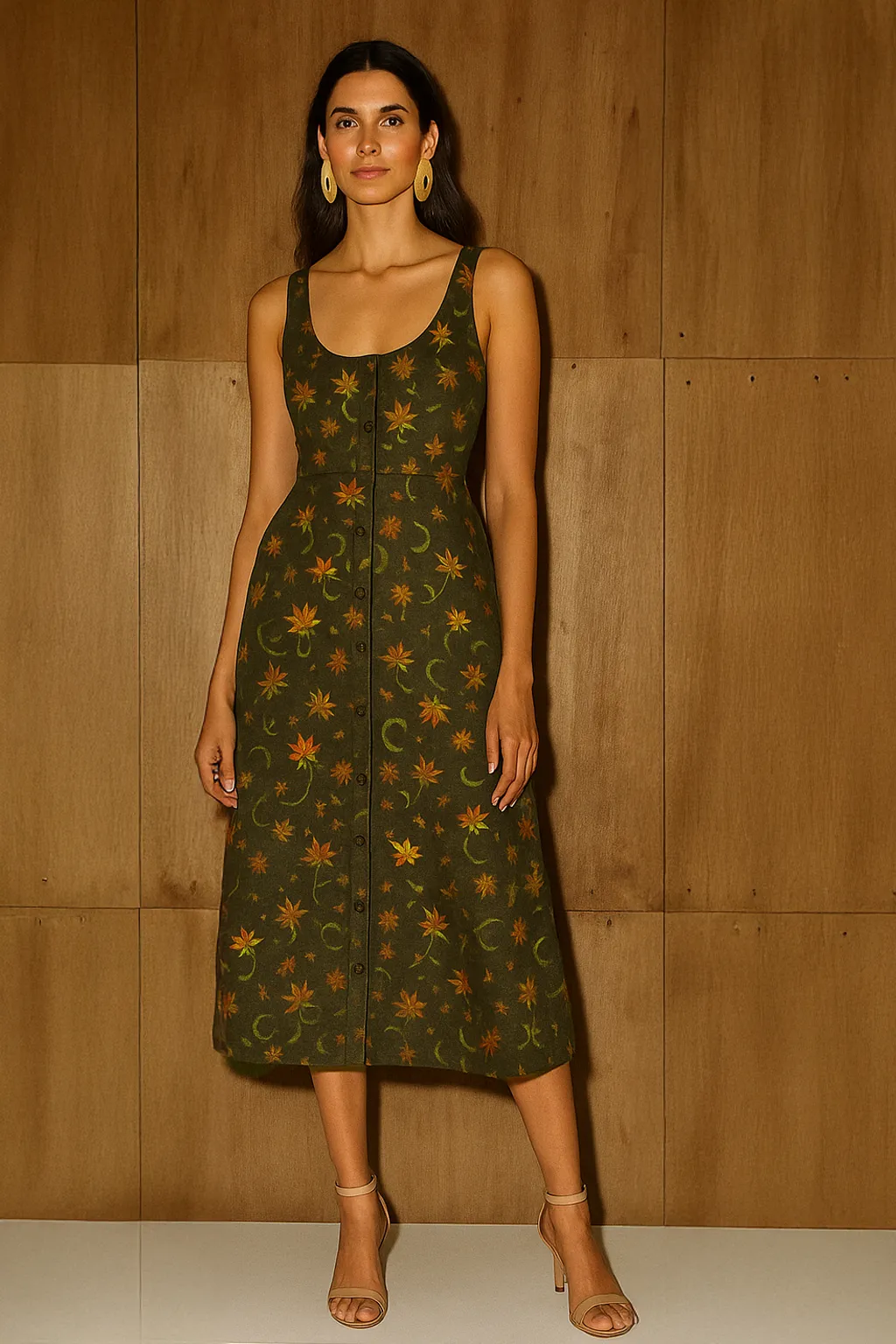 Subtle Detail Raahi Printed Green Button Down Dress