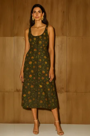 Subtle Detail Raahi Printed Green Button Down Dress