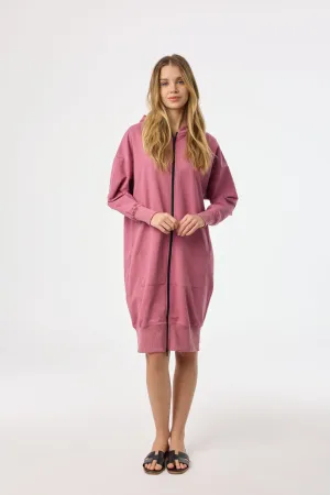Raspberry Zipper Sweatshirt Dress Elegant Waist Design