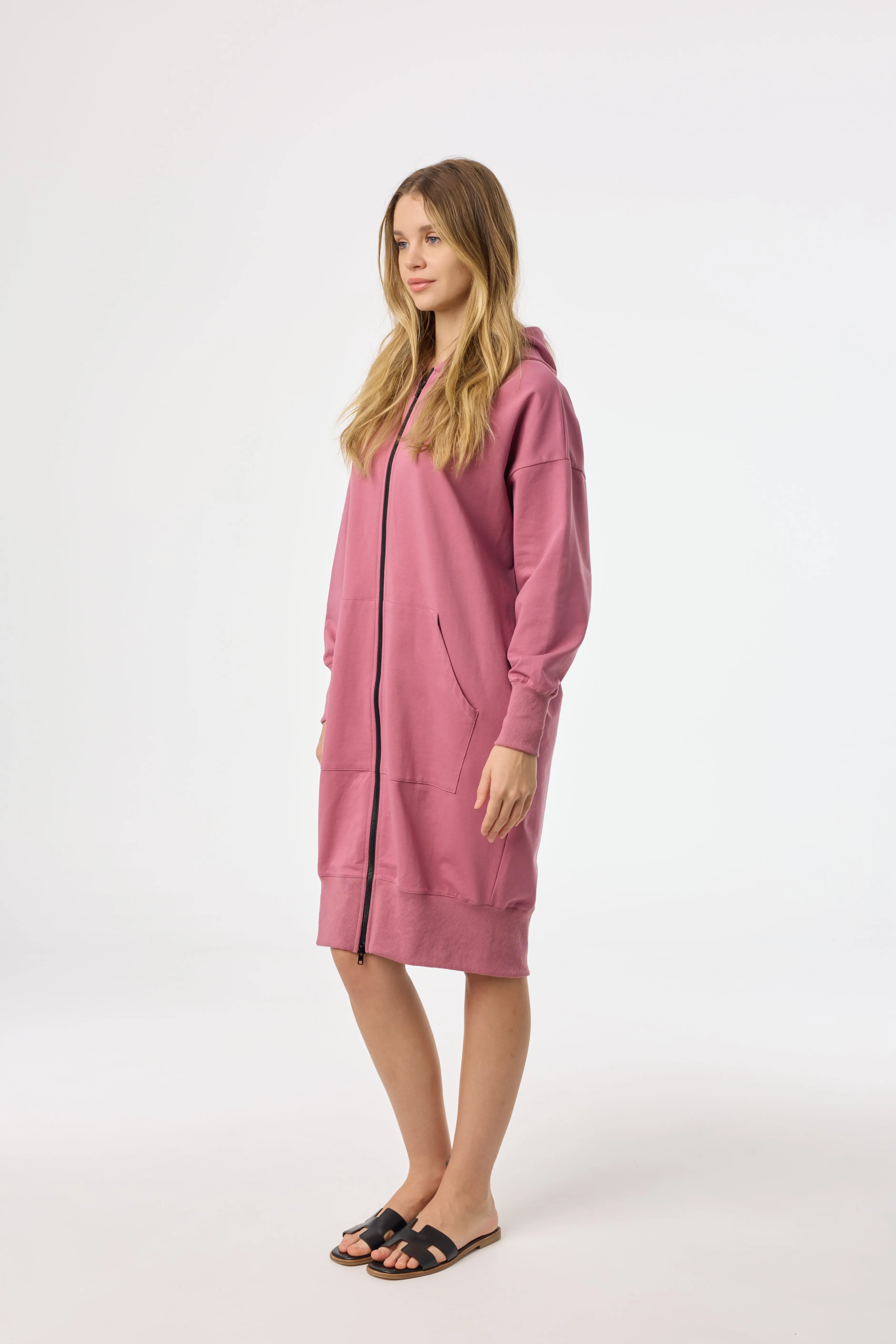 Raspberry Zipper Sweatshirt Dress Casual event dress Hot Now