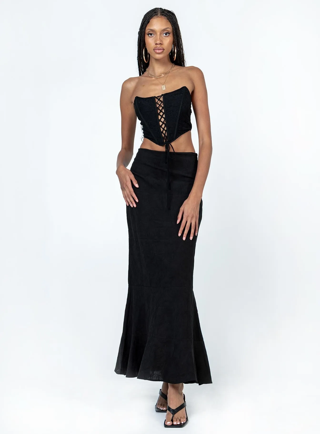 Raven Mid Rise Skirt Black Layered Look Local Artisan