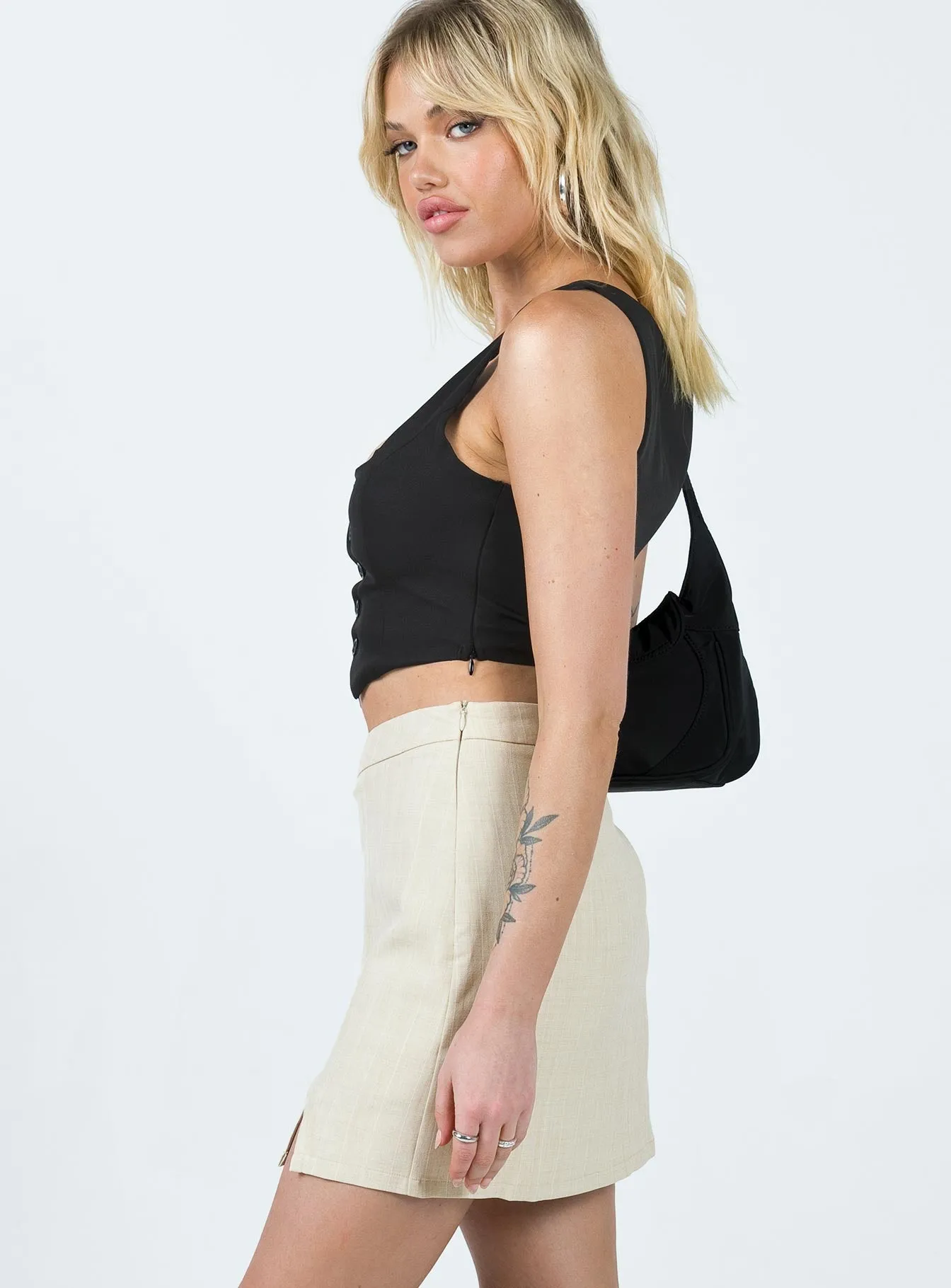 Ravyn Skort Beige Pinstripe Patchwork Design Wrap style