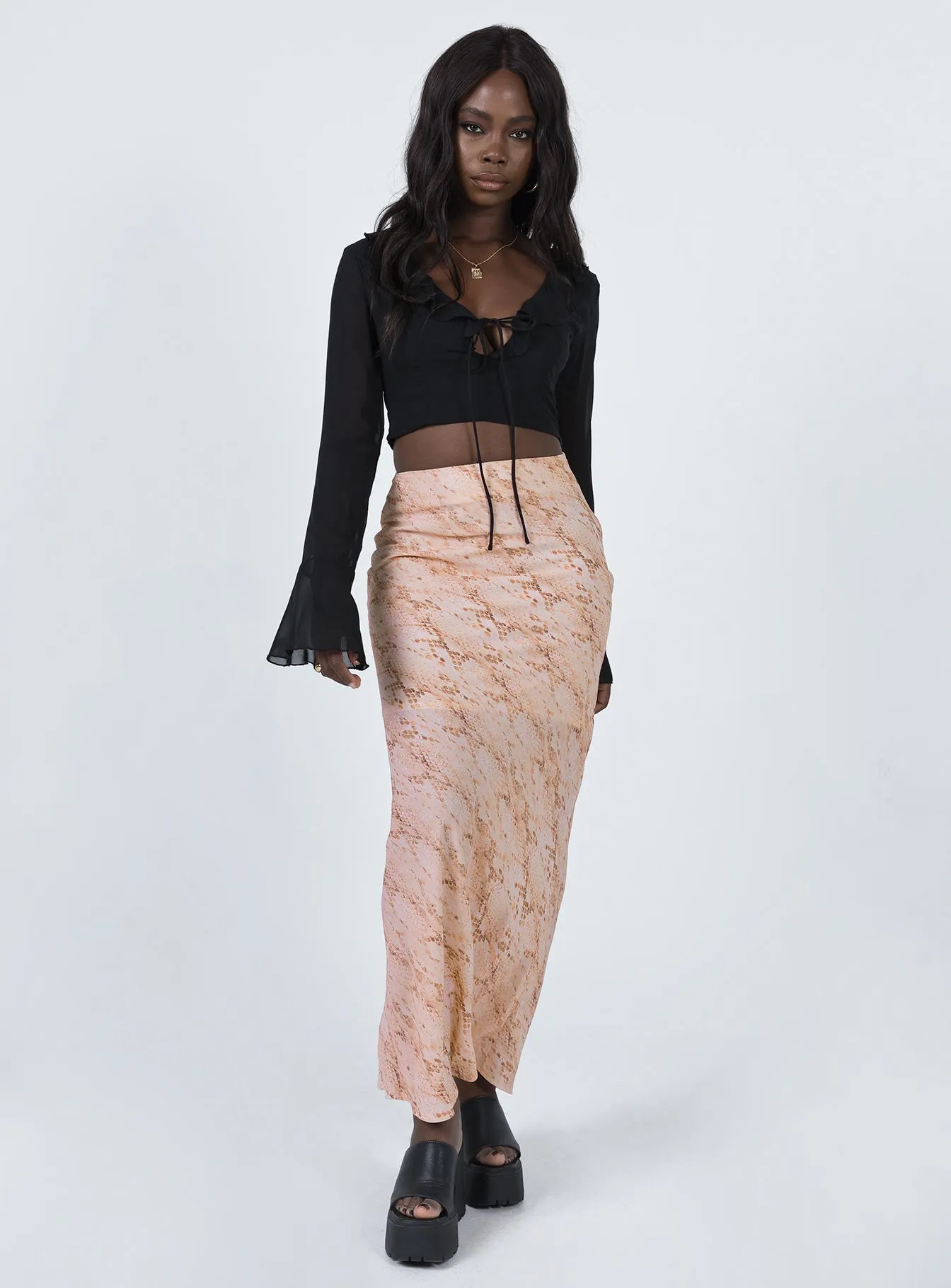 High Elasticity Material Laid Back Look Rayna Maxi Skirt Snake