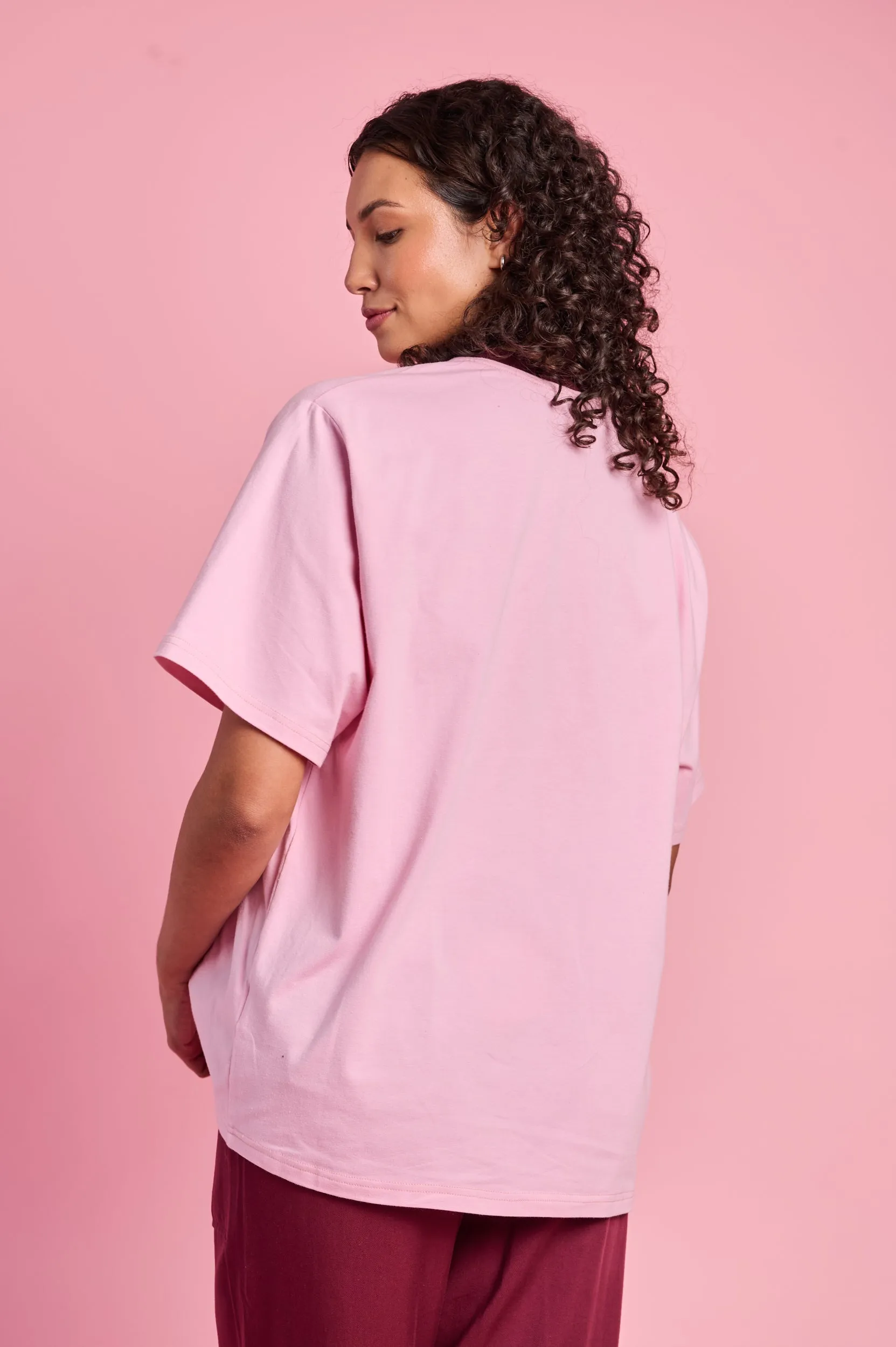 Award-winning Simple Wear Oversized Printed Tee in Soft Pink