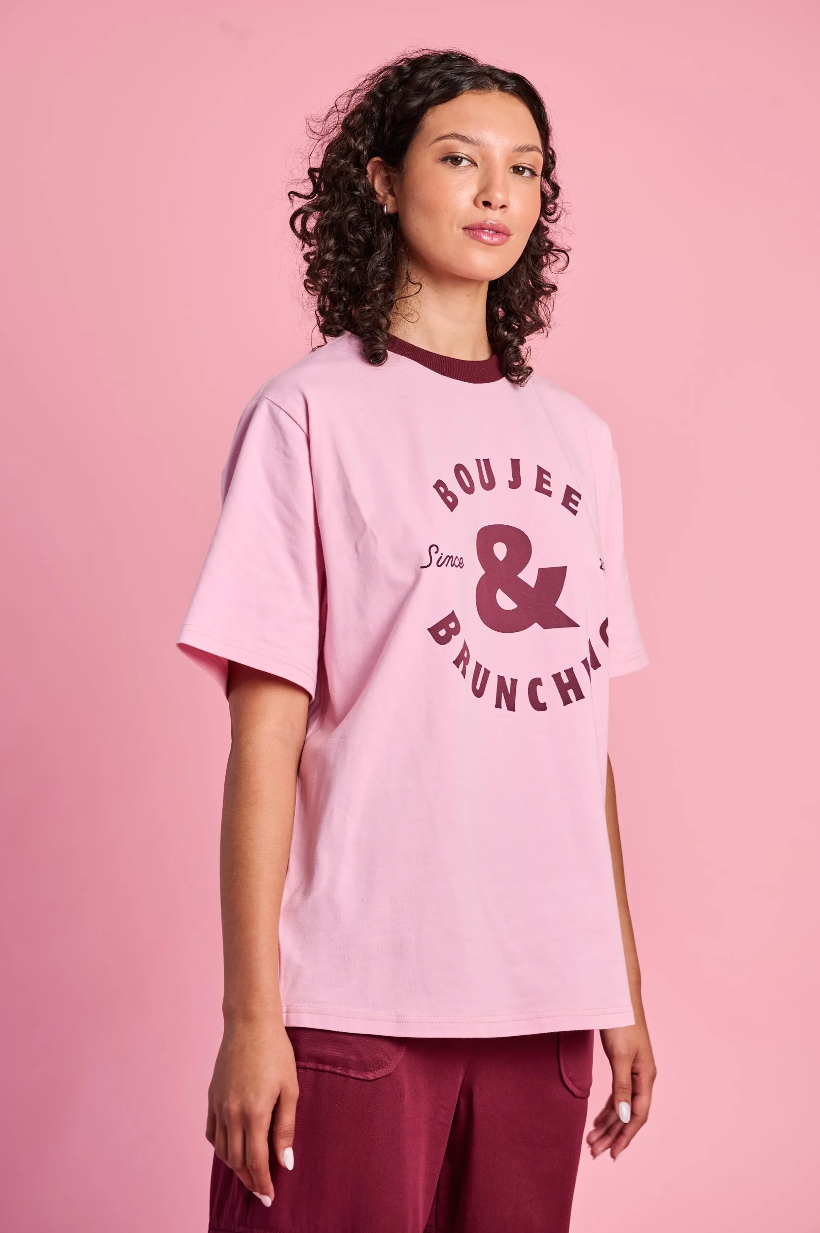 Oversized Printed Tee in Soft Pink Heather Jersey Material Cool Fit
