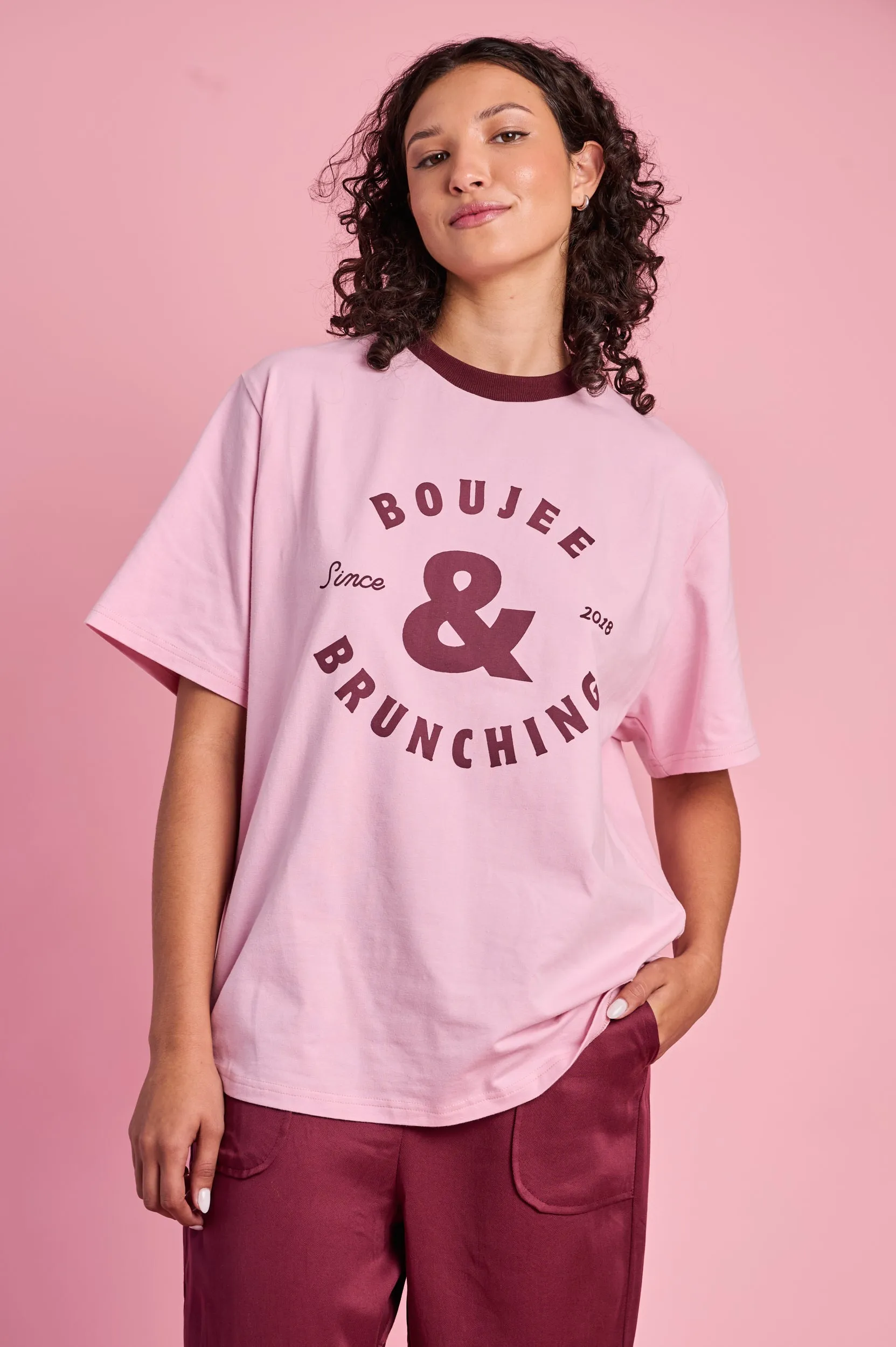 Oversized Printed Tee in Soft Pink Comfort Design